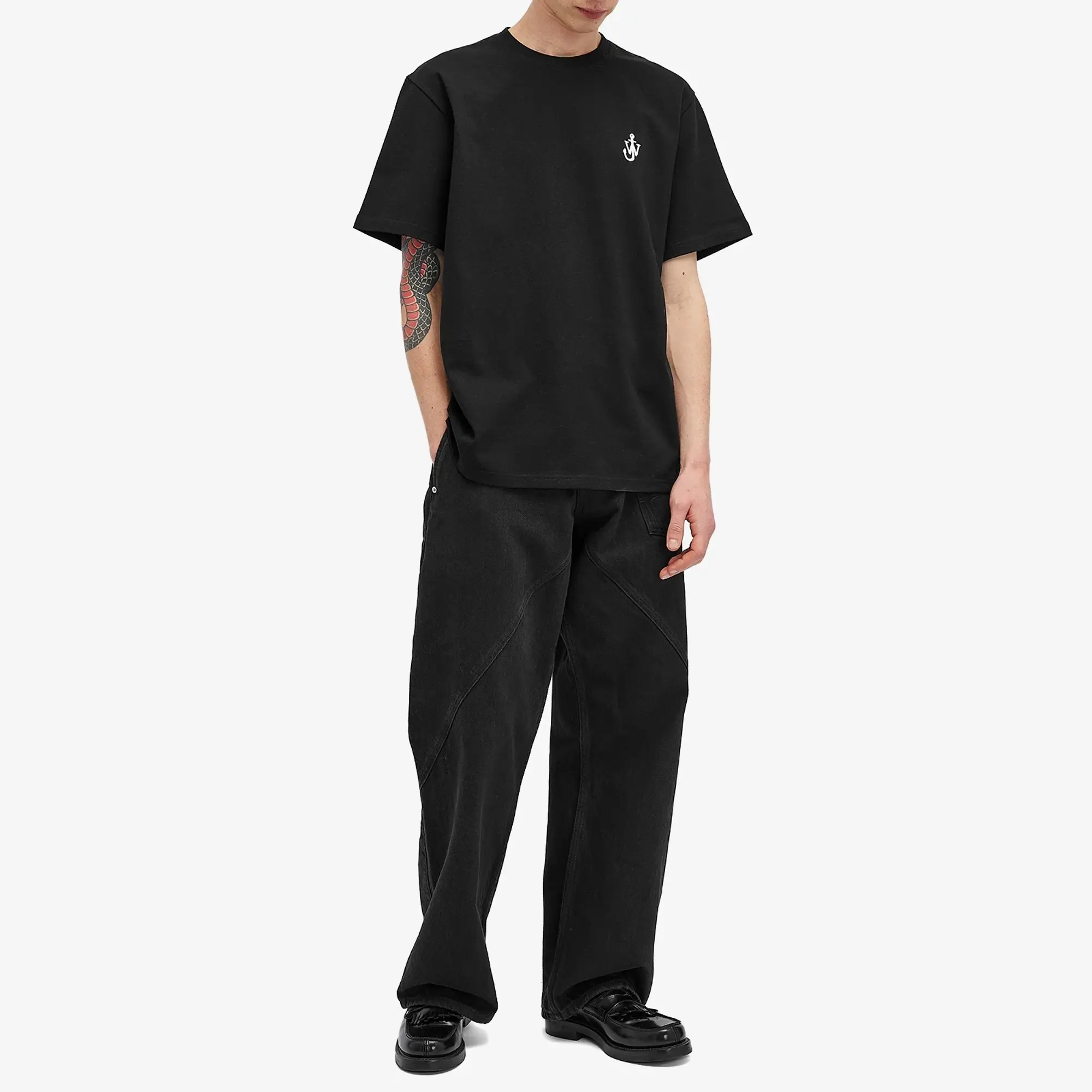 JW Anderson Men's Jersey Anchor Embroidery T-Shirt Black