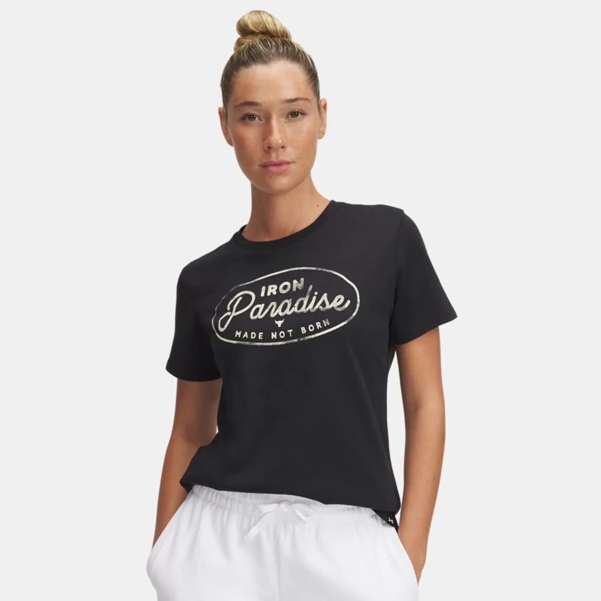 Under Armour Women's Project Rock Heavyweight Tools Of The Trade Short Sleeve Black / Silt XS