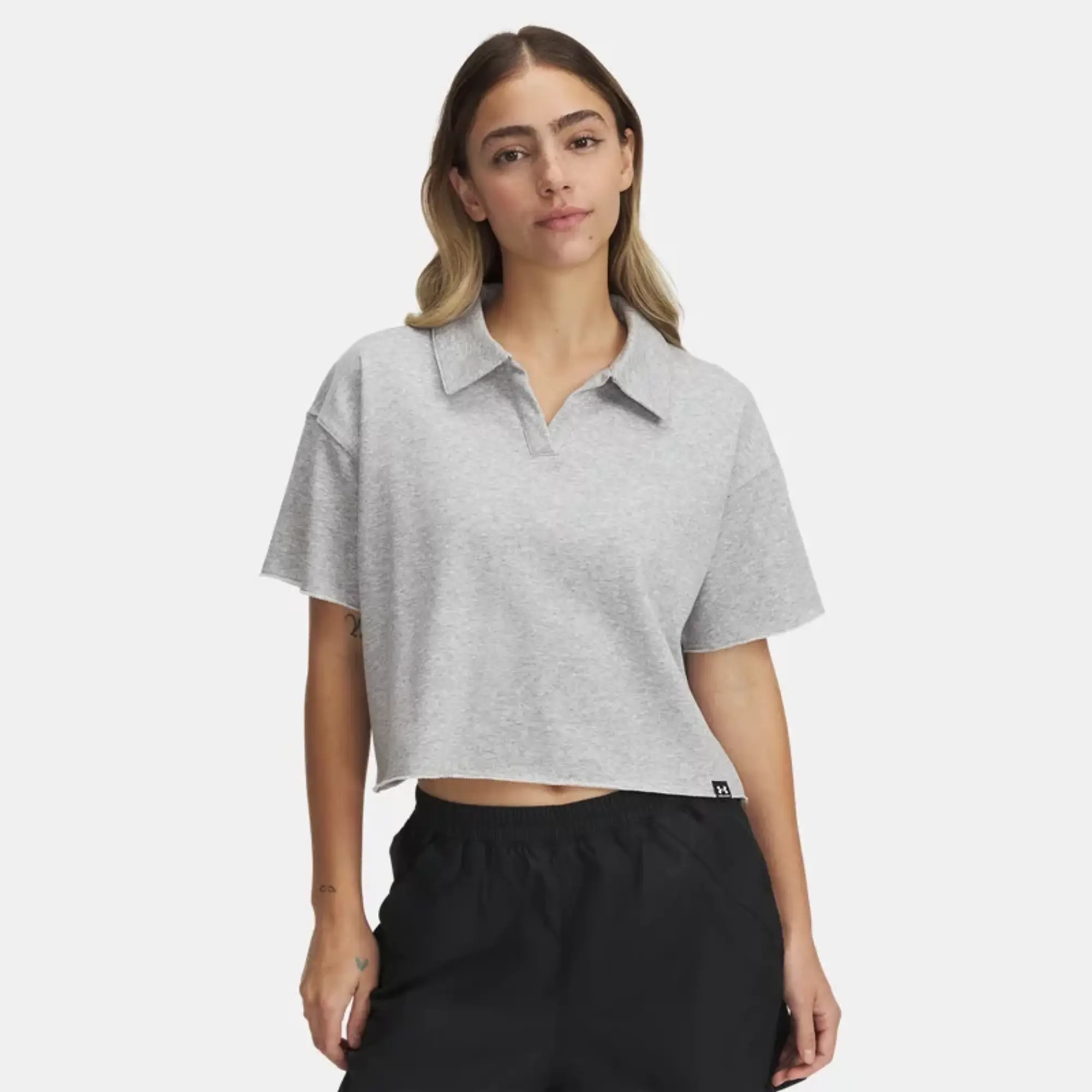 Women's  Under Armour  Icon Terry Polo Mod Gray Light Heather / White XS