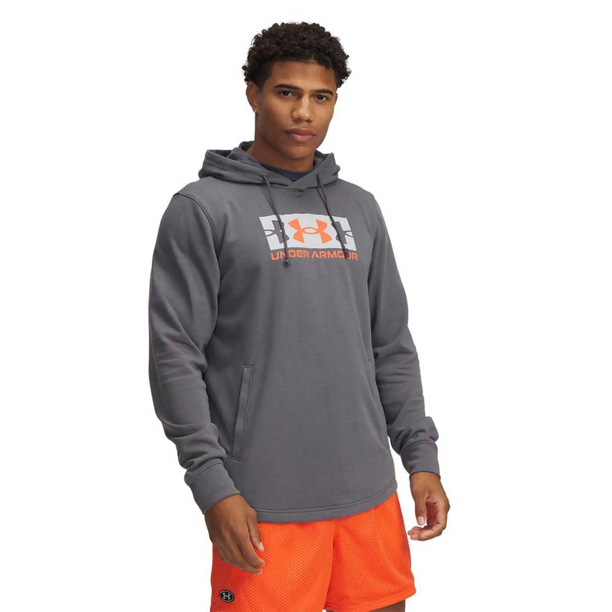 Men's  Under Armour  Rival Terry Logo Hoodie Castlerock / Mod Gray / Fire XXL