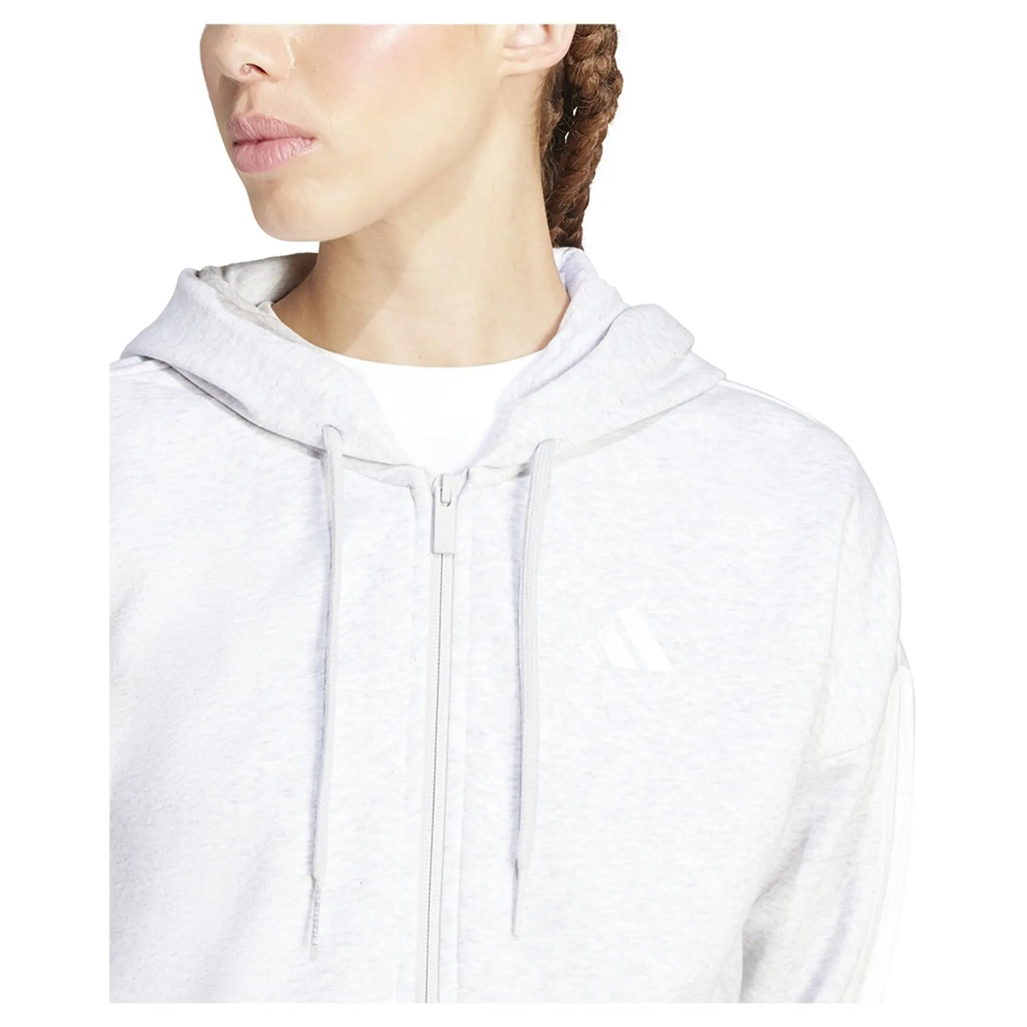 adidas Women's Essentials 3 Stripes Full Zip Fleece Hoodie, Grey Heather/White