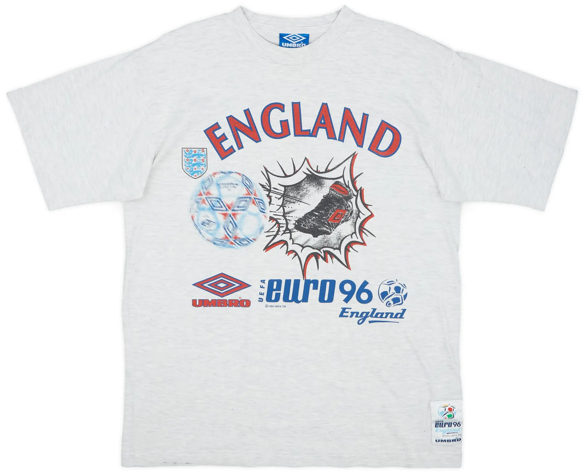 1996 England Umbro 'Euro 96' Cotton Tee - 8/10 - (L)