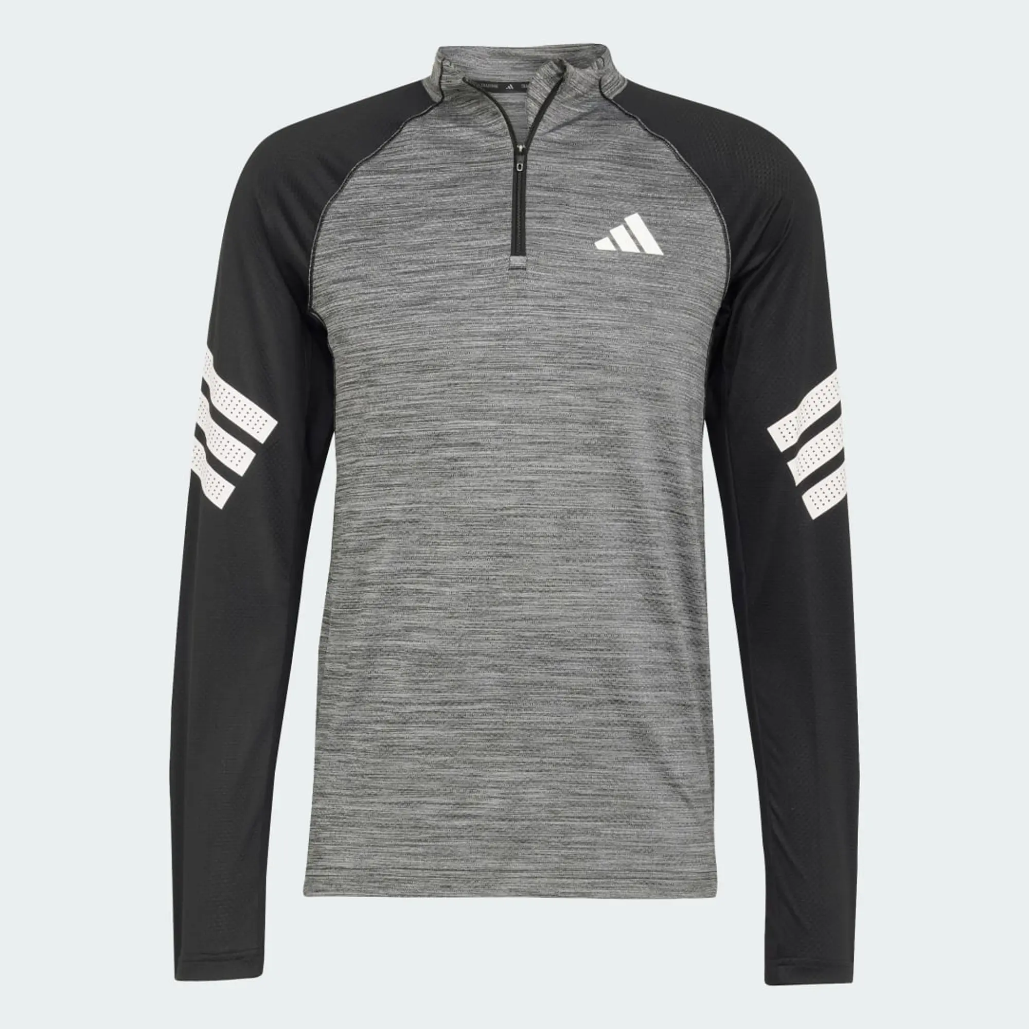 Adidas Performance Icon 3-Stripes 1/4-Zip Tee In Black Melange / White