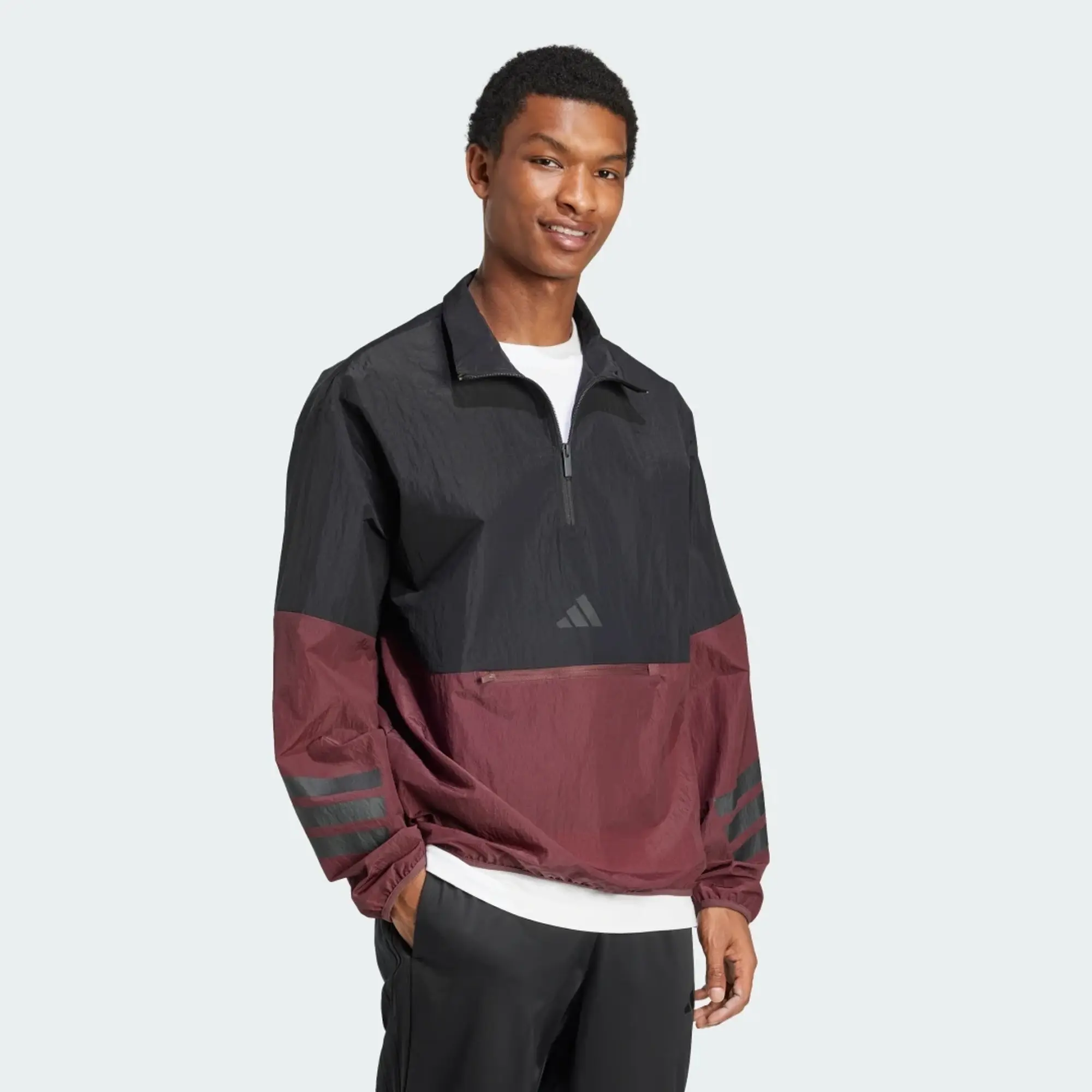 adidas Men Future Icons 3 Stripes Woven Half Zip Sweatshirt