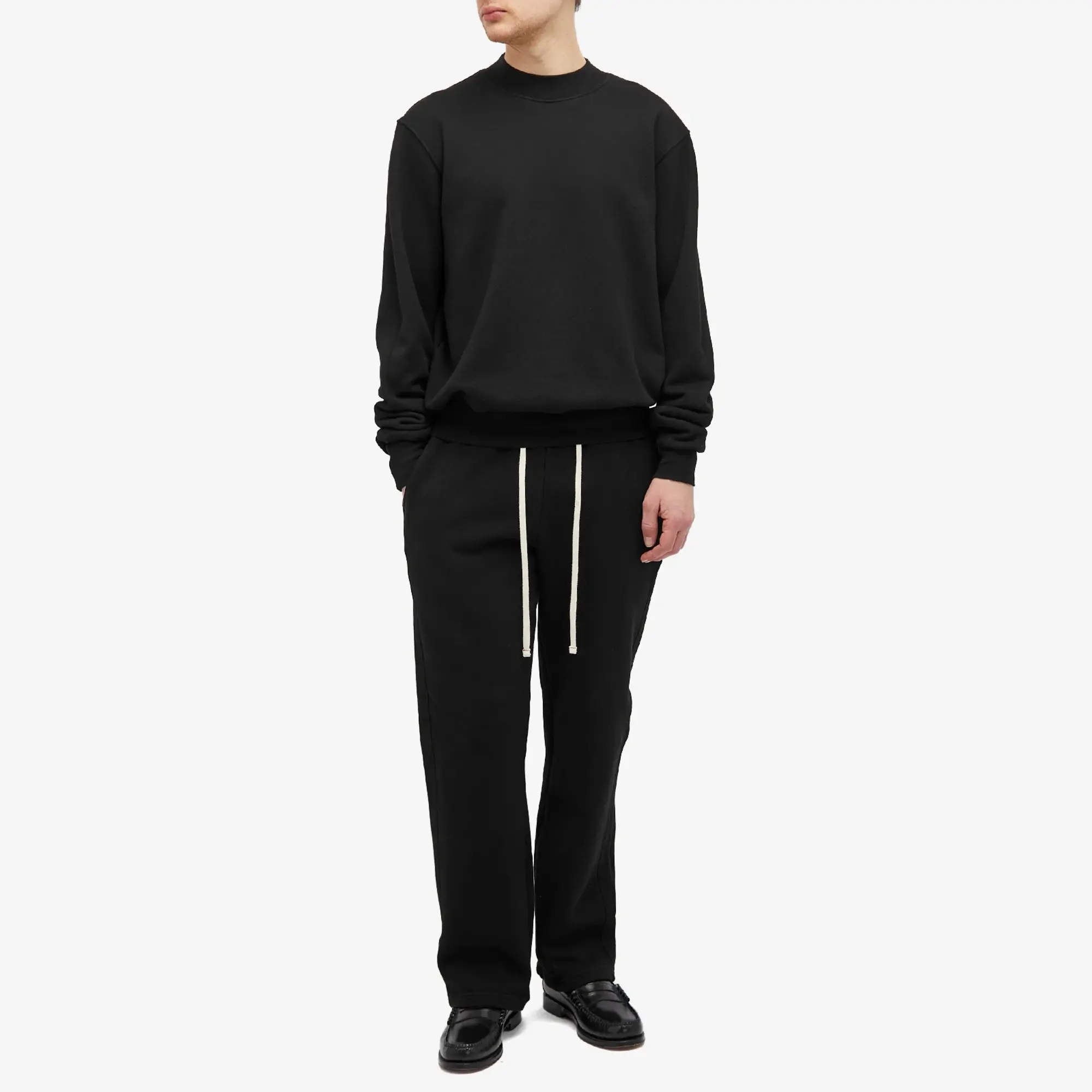 Les Tien Men's Heavyweight Banded Mock Neck Polo Jet Black