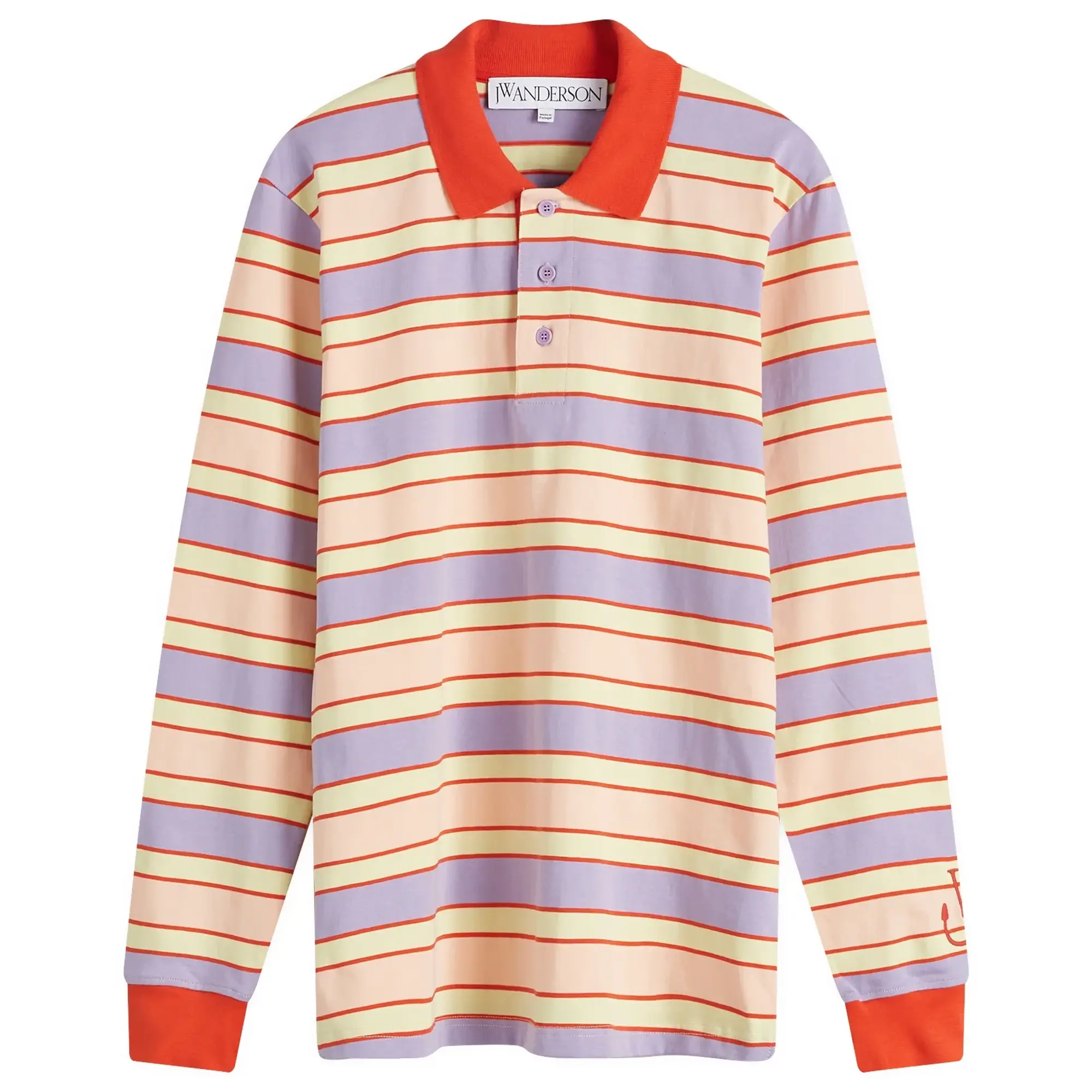 JW Anderson Women's Striped Contrast Trim Ls Polo Top Pink/Multi