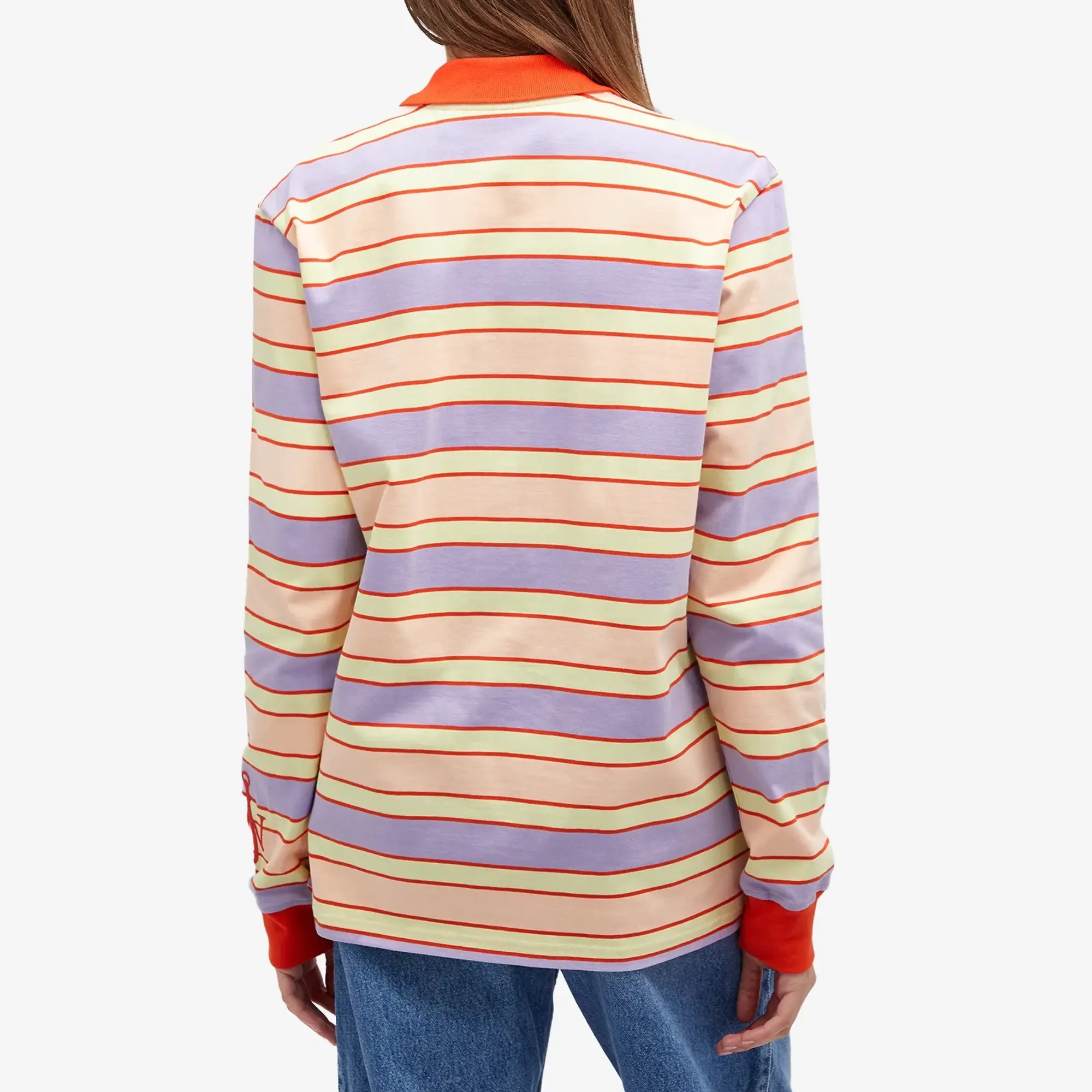 JW Anderson Women's Striped Contrast Trim Ls Polo Top Pink/Multi