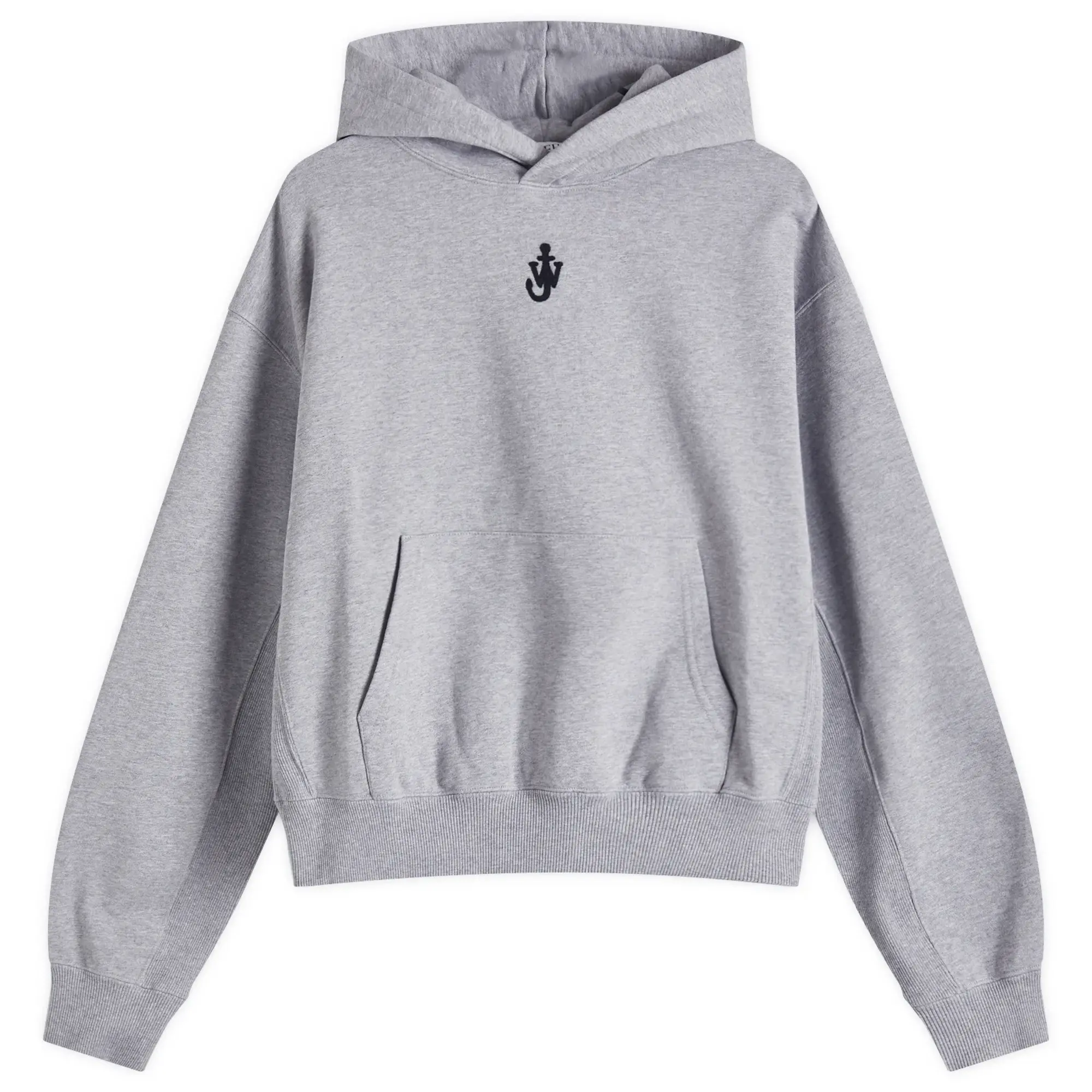 JW Anderson Women's Anchor Embroidery Cropped Hoodie Grey Melange