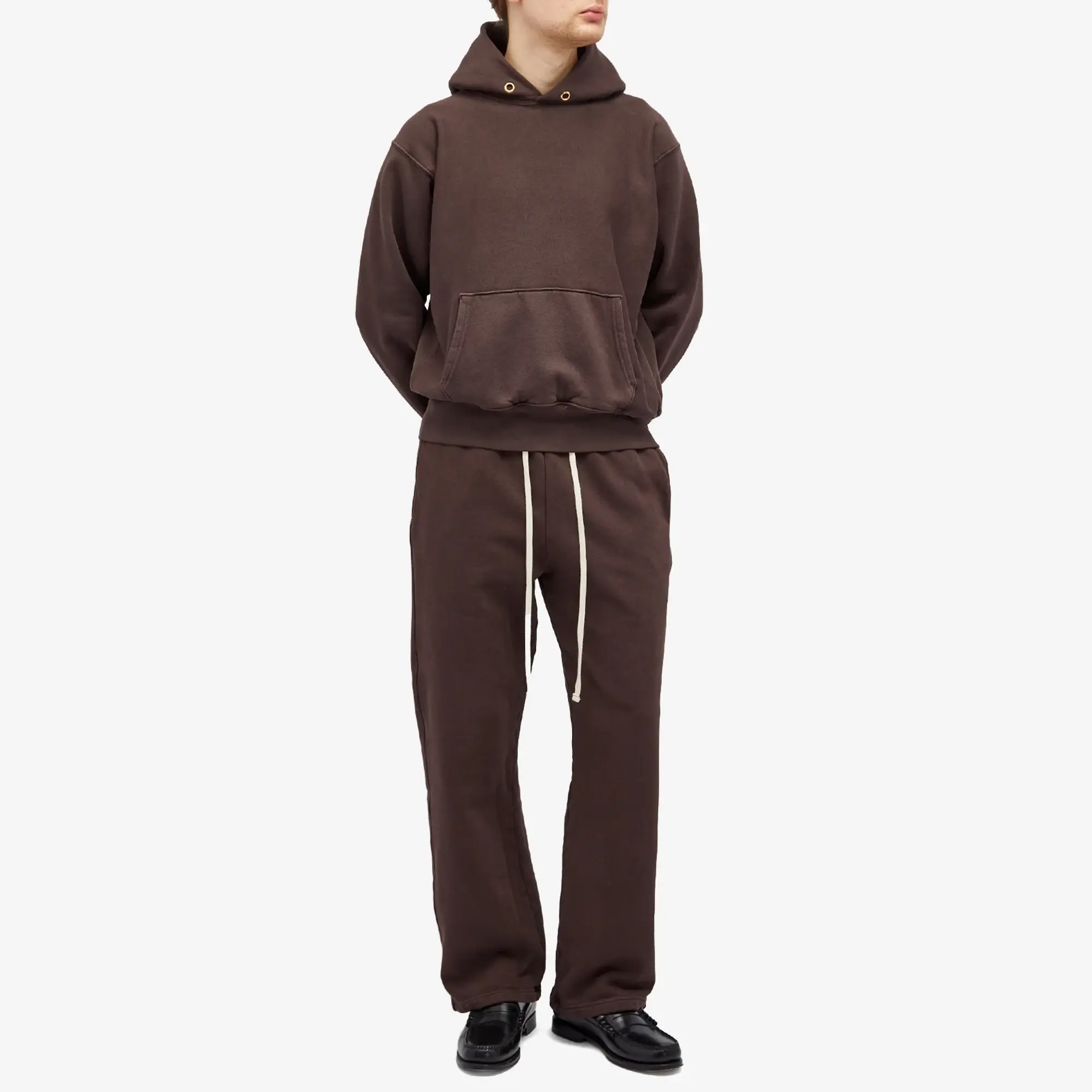 Les Tien Men's Heavyweight Hoodie Washed Brown Fig