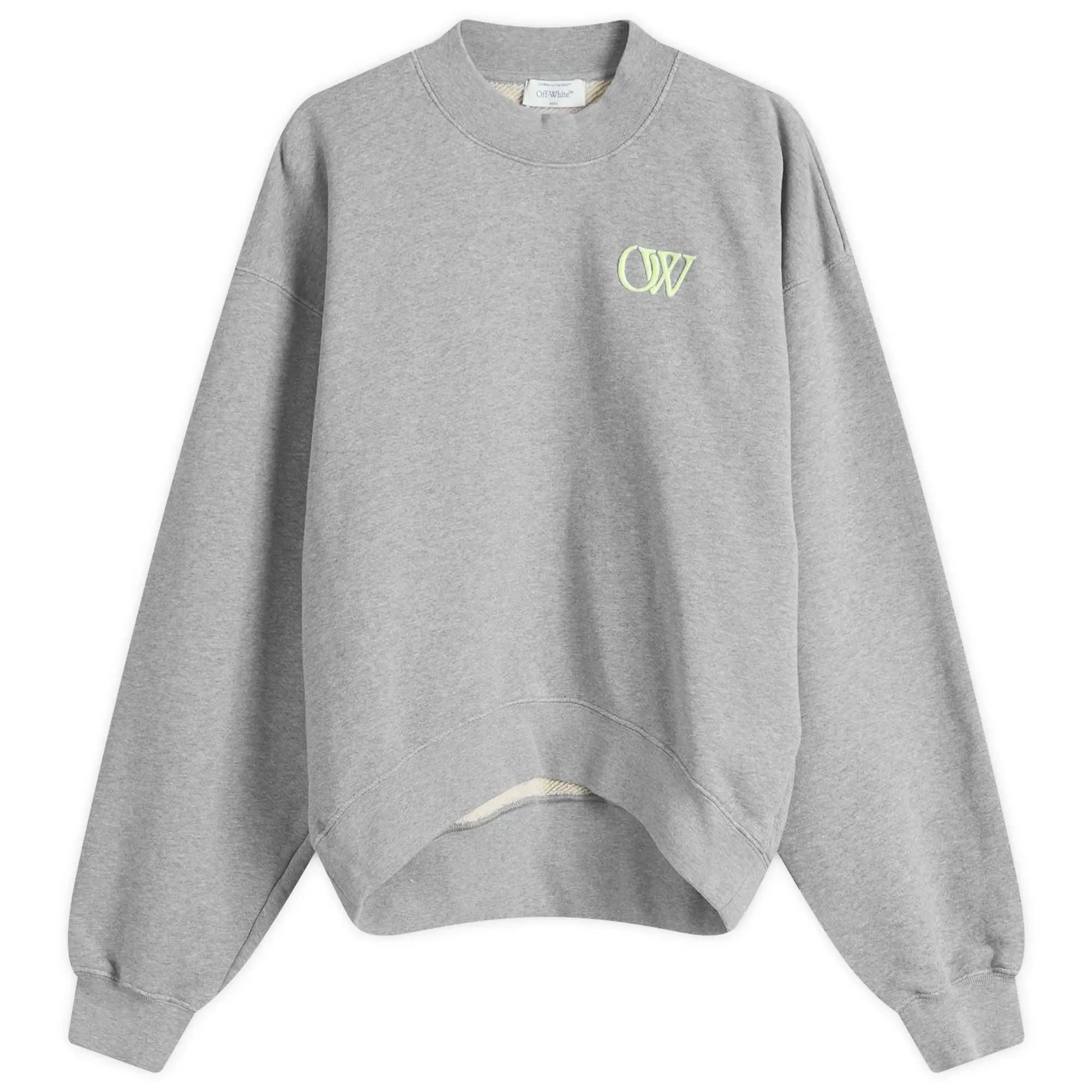 Off-White Women's Embroidered OW Over Crewneck Top Grey Melange Lime Cream