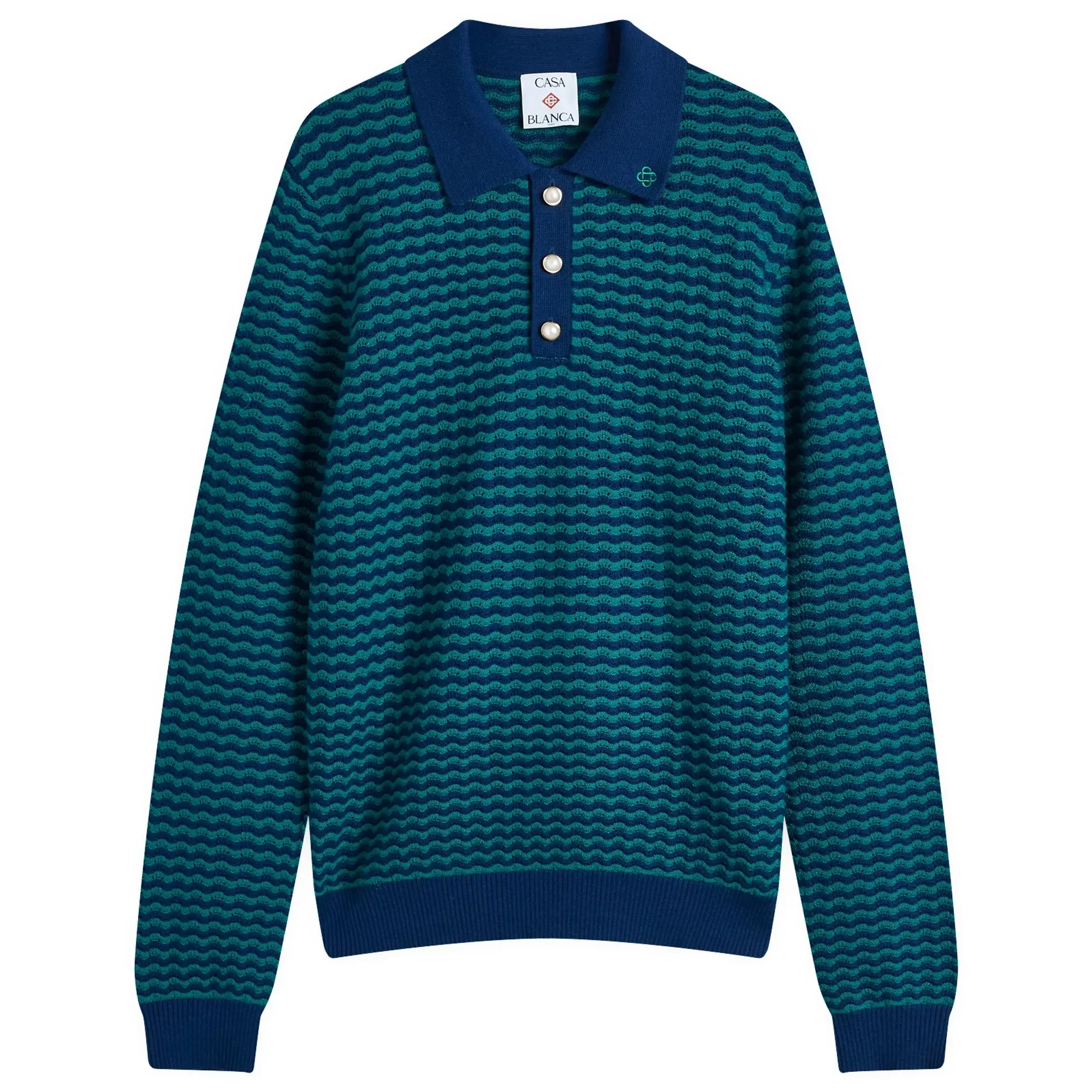 Casablanca Men's Mini Wave Polo Shirt Navy / Green