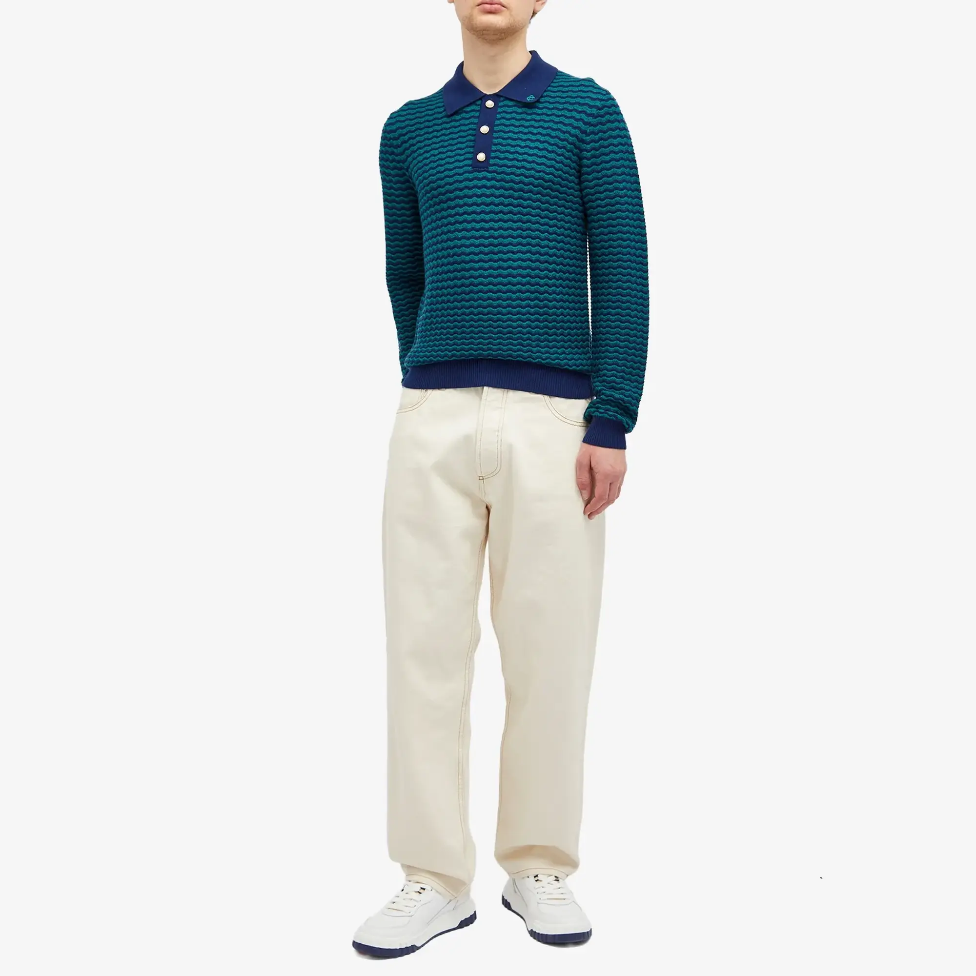 Casablanca Men's Mini Wave Polo Shirt Navy / Green