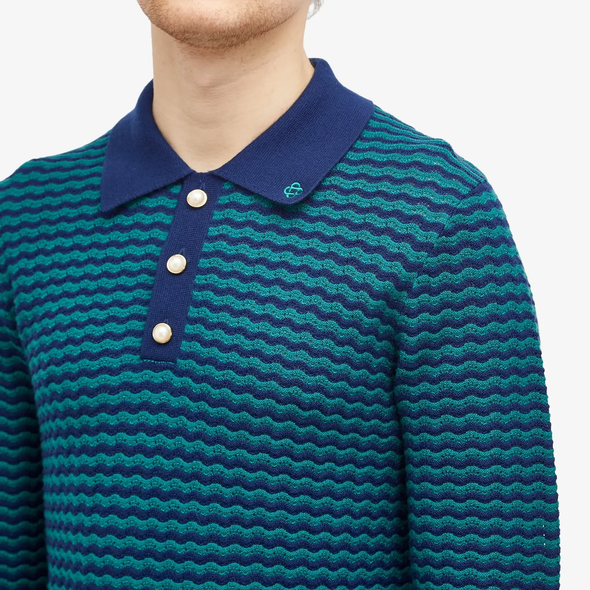 Casablanca Men's Mini Wave Polo Shirt Navy / Green