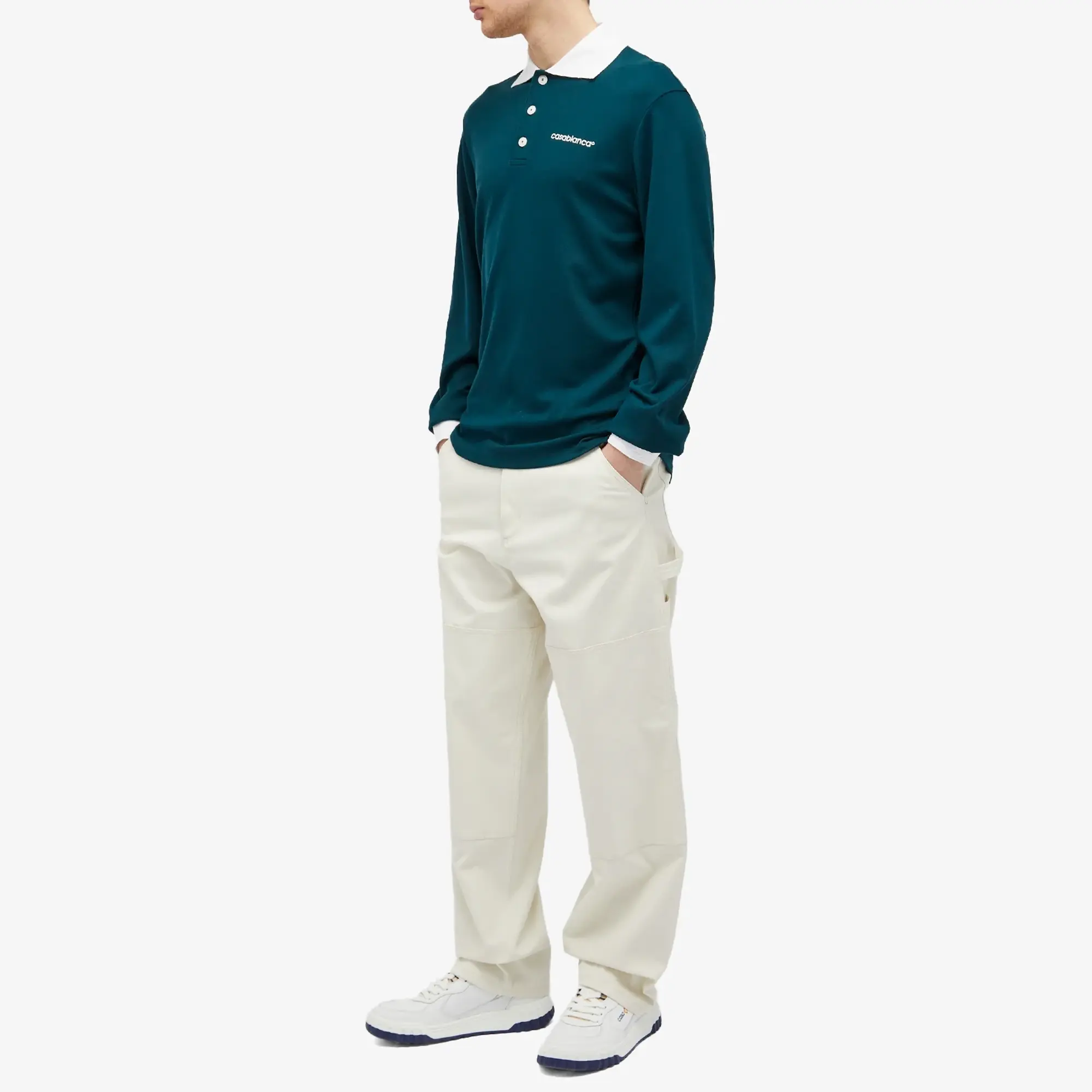 Casablanca Men's Logo Long Sleeve Polo Shirt Green