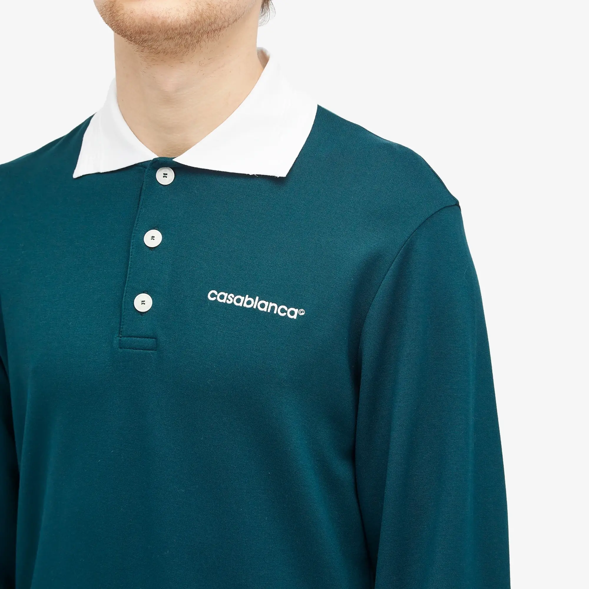 Casablanca Men's Logo Long Sleeve Polo Shirt Green