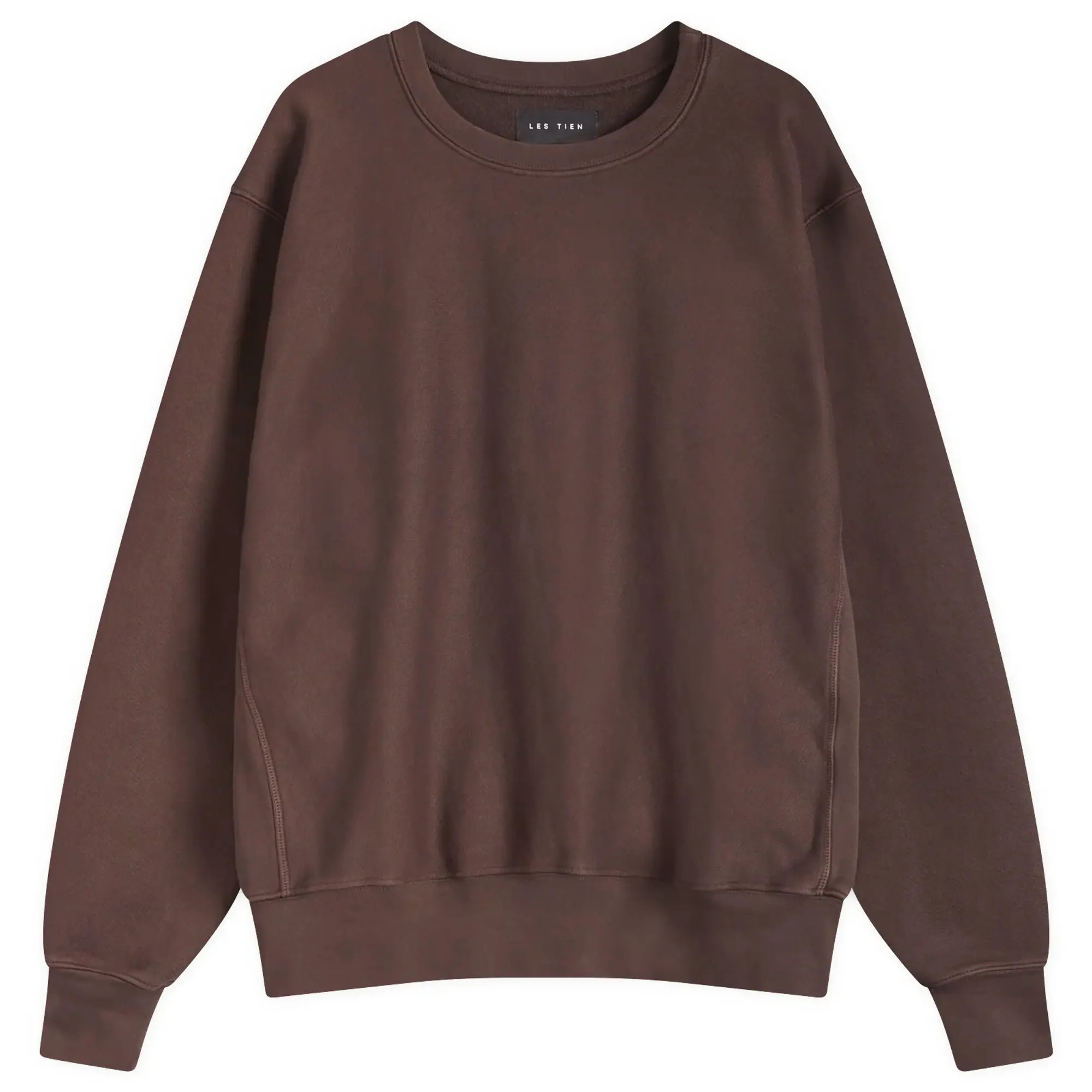Les Tien Men's Heavyweight Crop Crew Sweat Washed Brown Fig