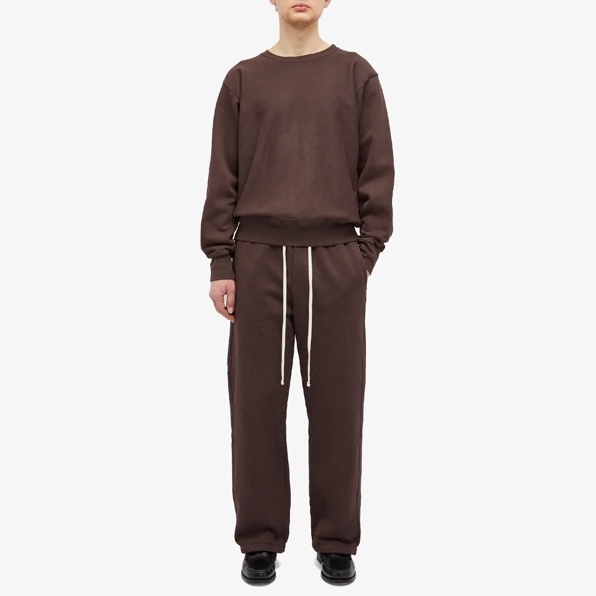 Les Tien Men's Heavyweight Crop Crew Sweat Washed Brown Fig