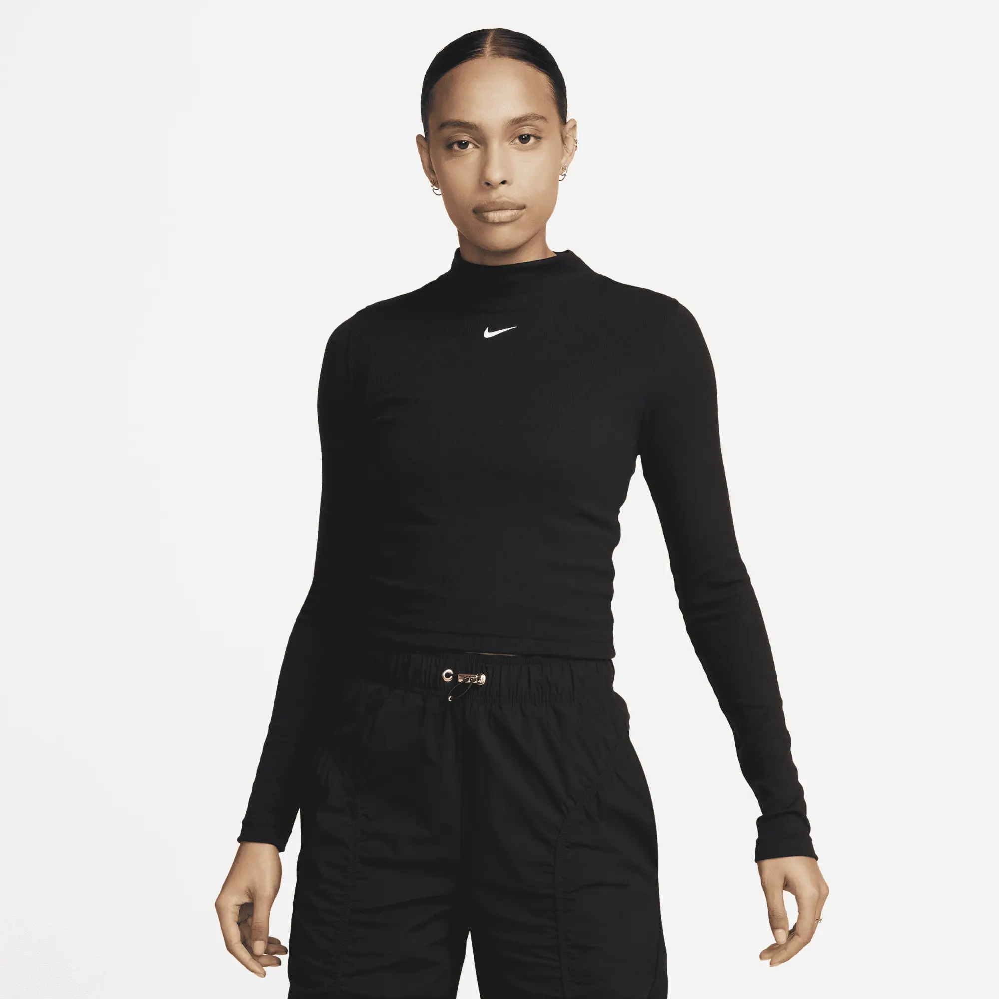 Nike Sportswear Essential Women's Ribbed Mock-Neck Long-Sleeve Top - Black