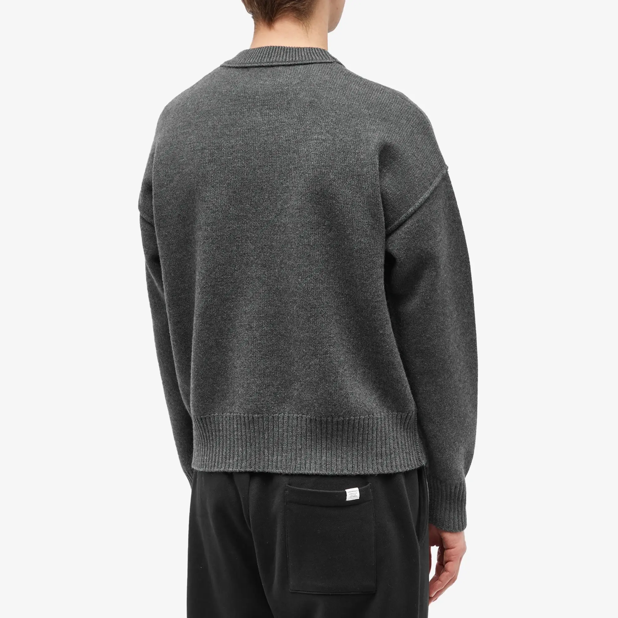AMI Paris Men's Large A Heart Crew Knit Heather Grey/Red