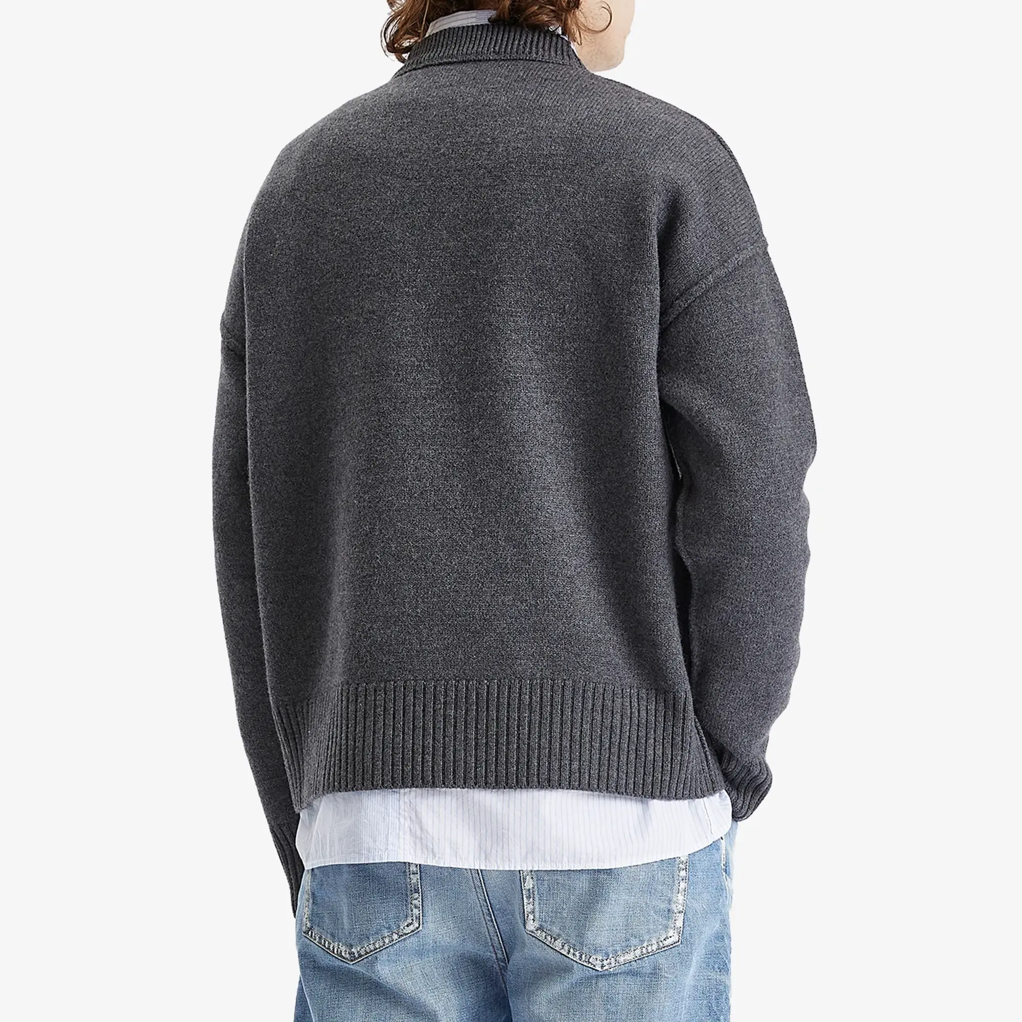 AMI Paris Men's Large A Heart Crew Knit Heather Grey/Red