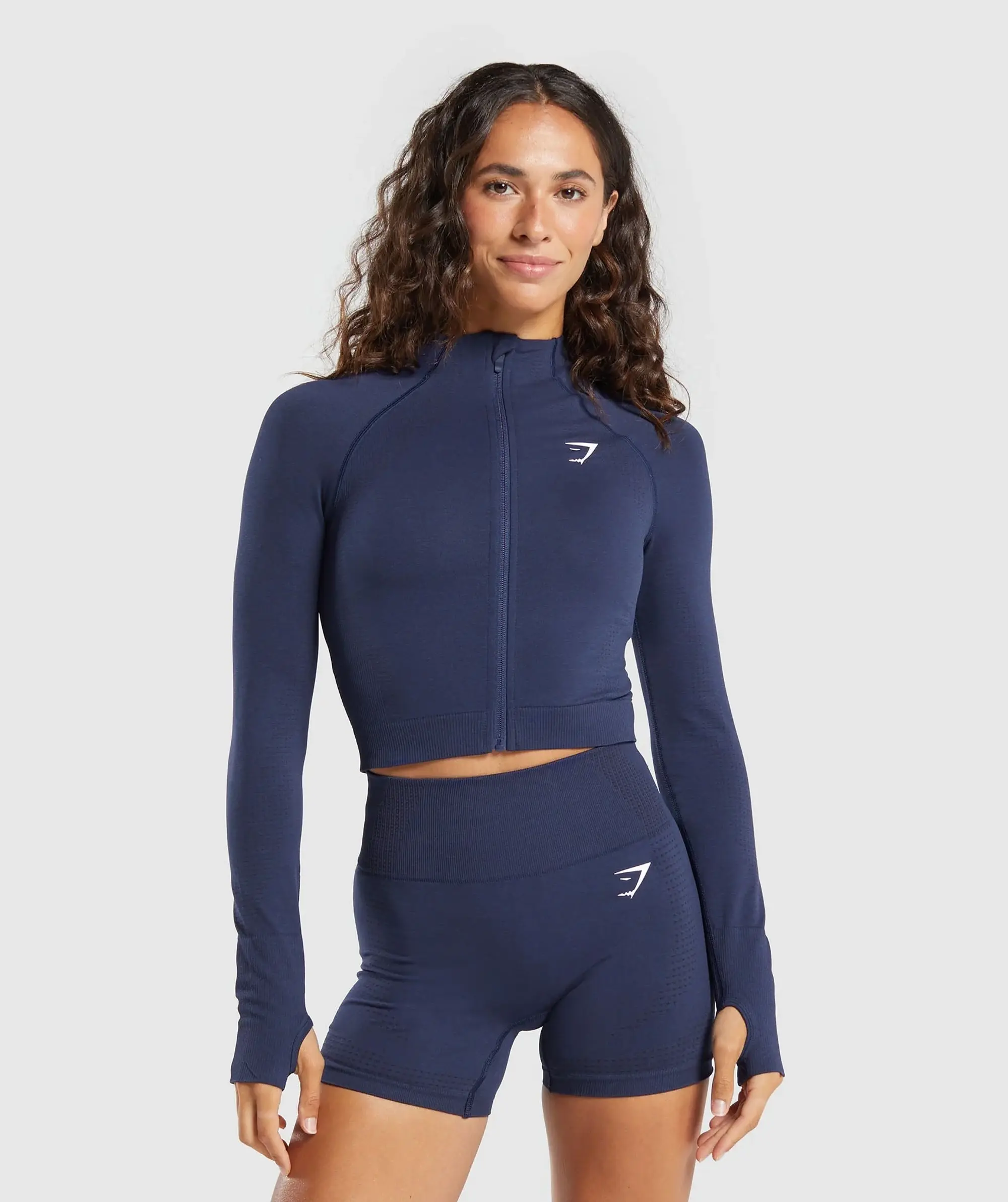 Gymshark Vital Seamless 2.0 Midi Zip Up Jacket - Heavy Blue/ Marl