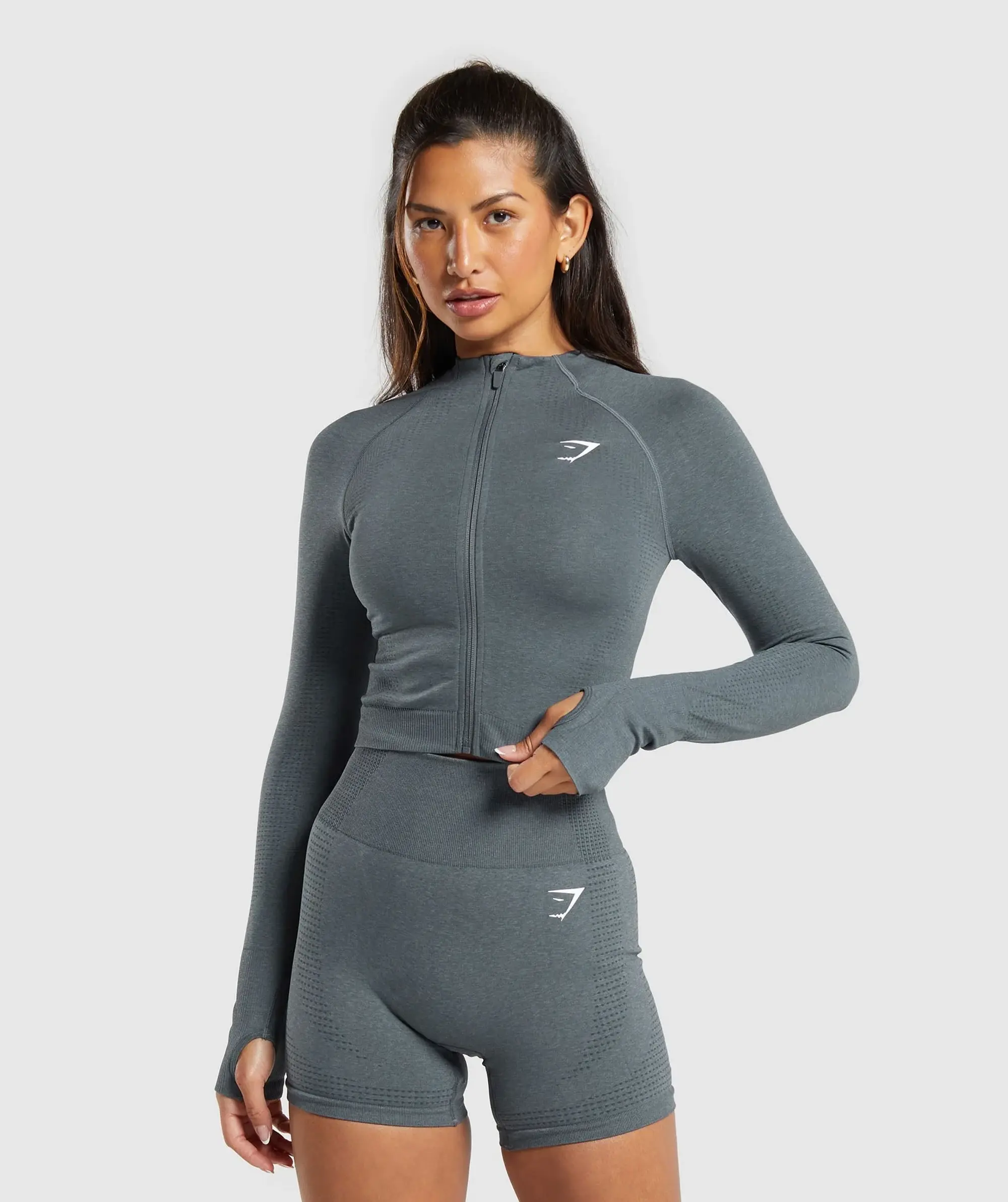 Gymshark Vital Seamless 2.0 Midi Zip Up Jacket - Strong Grey/ Marl