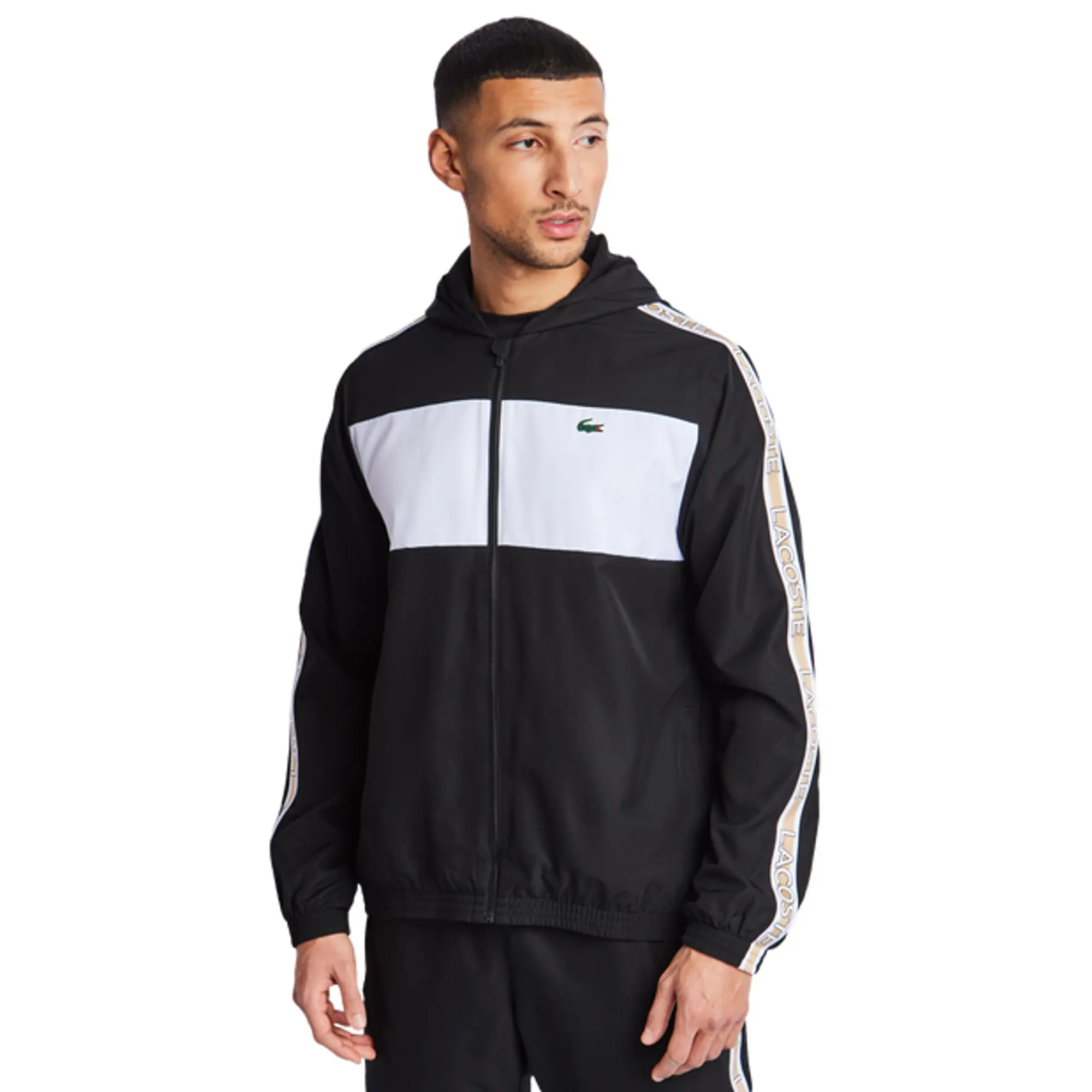 Lacoste Colour Block Taffeta Full Zip Hoodie - Black - Mens