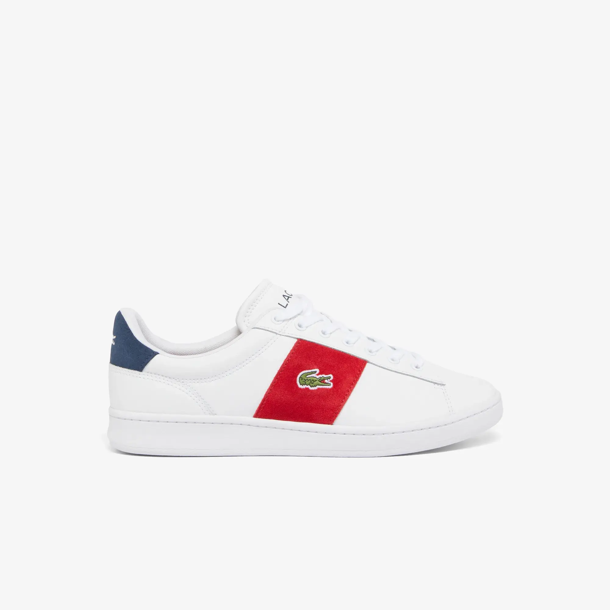 Lacoste Men's Carnaby Set Cigar Bar Leather Sneakers - White & Red