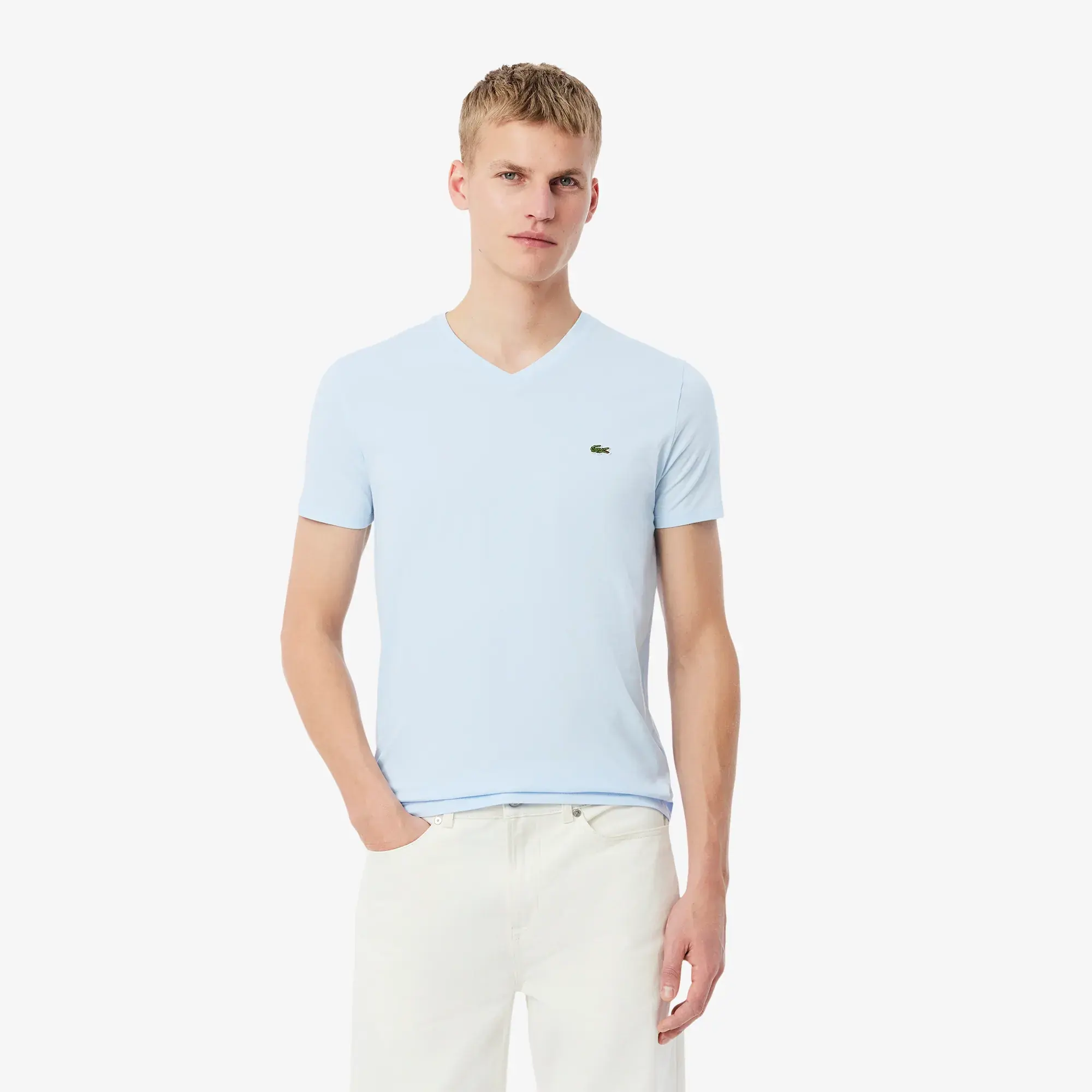 Lacoste Lightweight Cotton Pima V Neck T-shirt - Light Blue