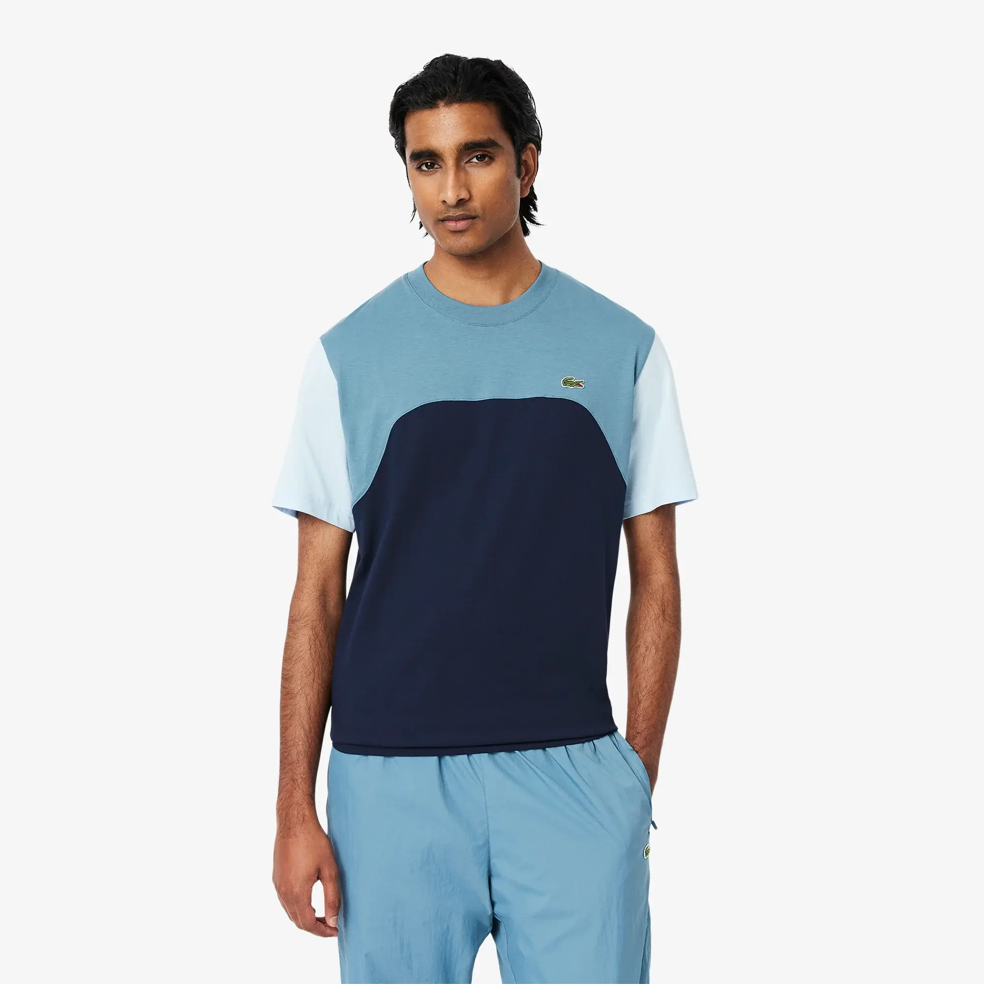 Lacoste Cotton Jersey Colour-Block T-shirt - Navy Blue / Blue / Light Blue