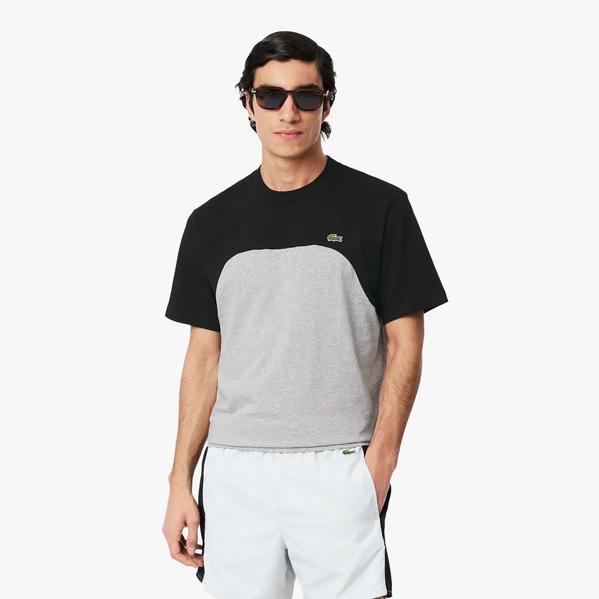 Lacoste Cotton Jersey Colour-Block T-shirt - Grey Chine / Black