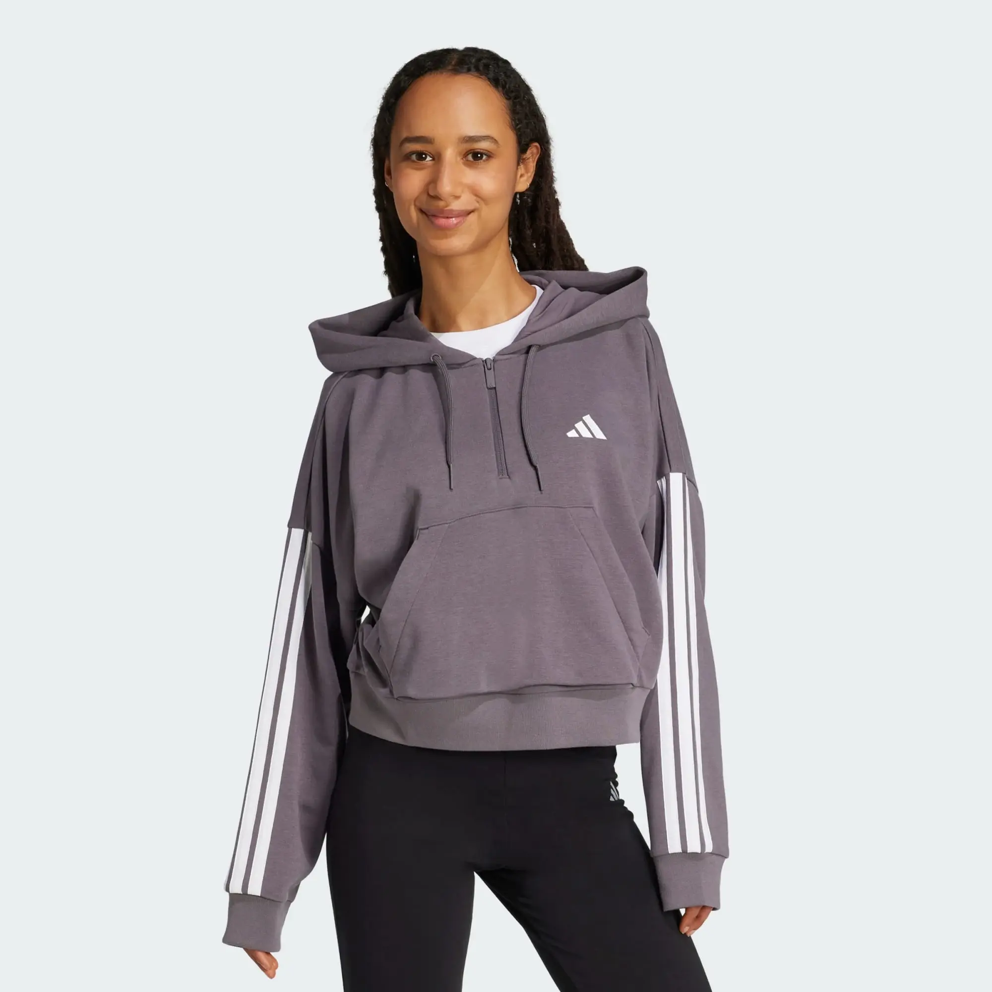 adidas Women Essentials 3 Stripes French Terry Quarter Zip H