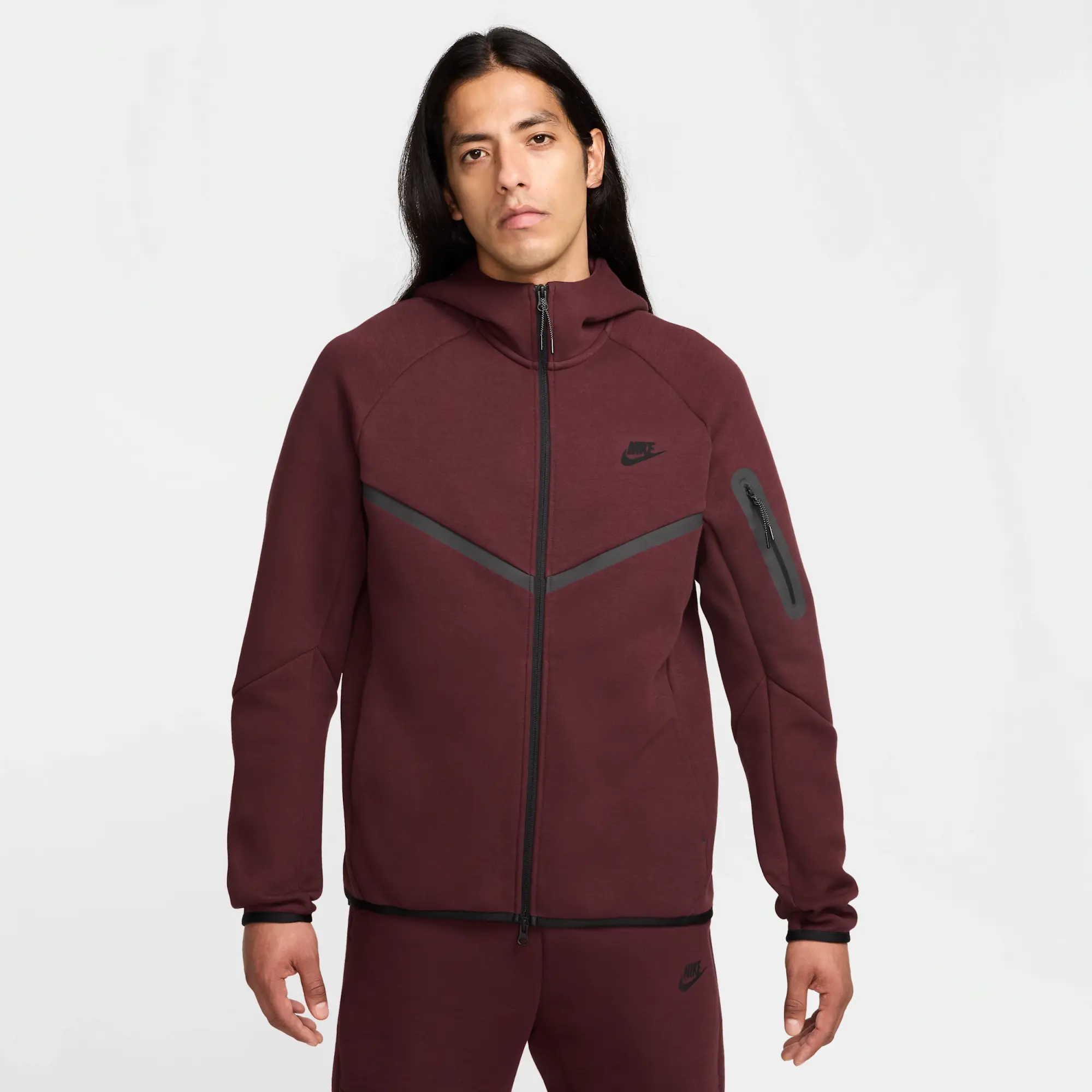 Nike Tech Men's Full-Zip Windrunner Hoodie - Red - Cotton/Polyester