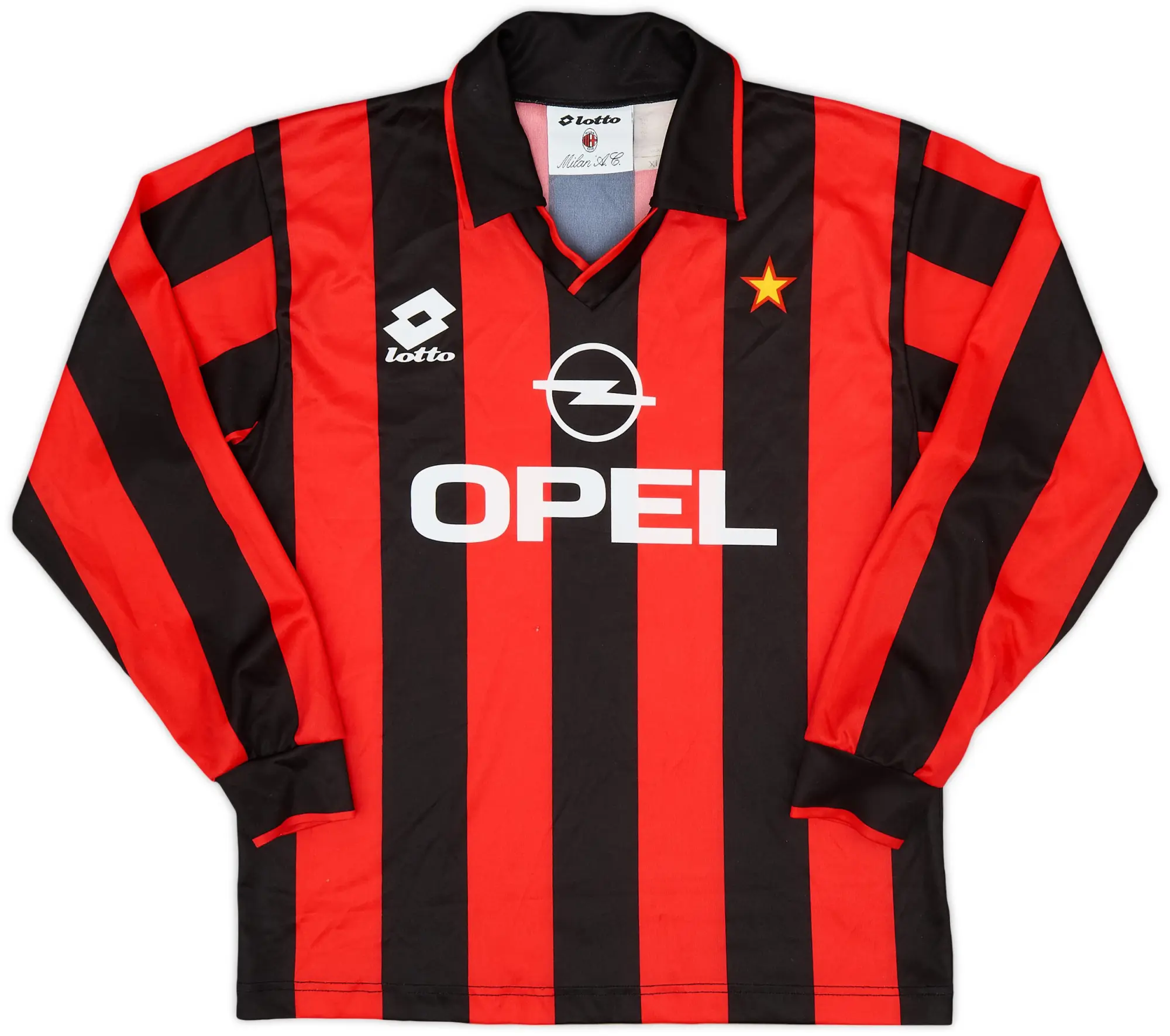 Lotto 1995-96 AC Milan Home L/S Shirt - 8/10 - (XL.Boys)