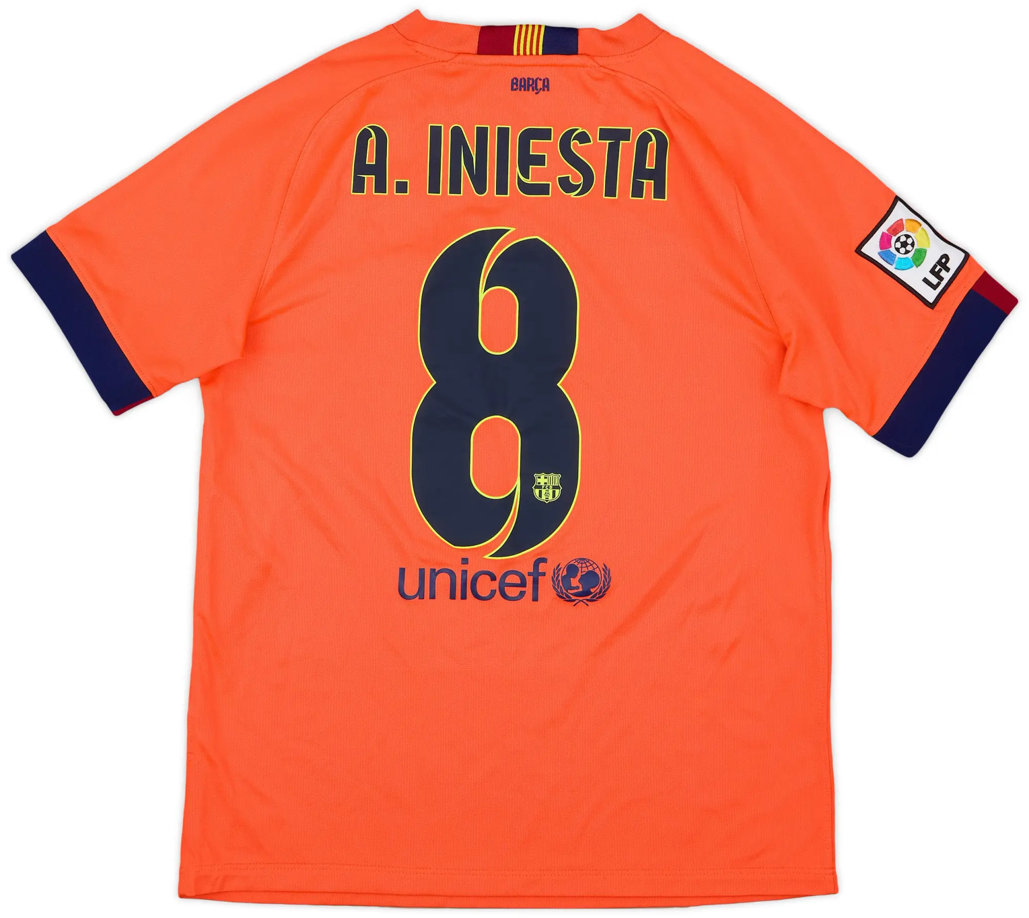 Nike 2014-15 Barcelona Away Shirt A. Iniesta #8 - 9/10 - (XL.Boys)