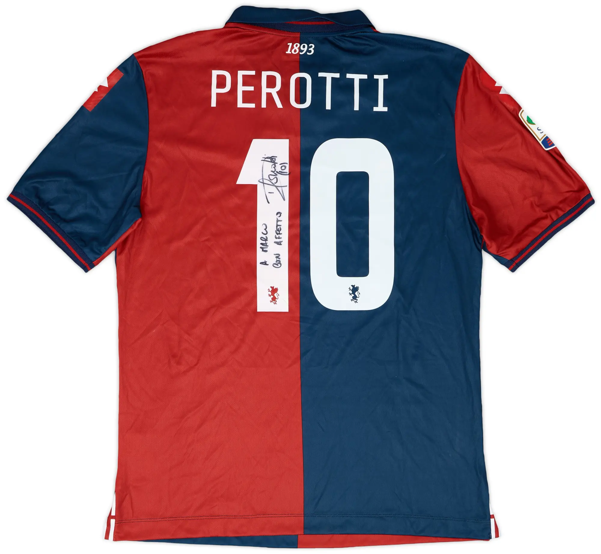 Lotto 2014-15 Genoa Match Issue Signed Home Shirt Perotti #10