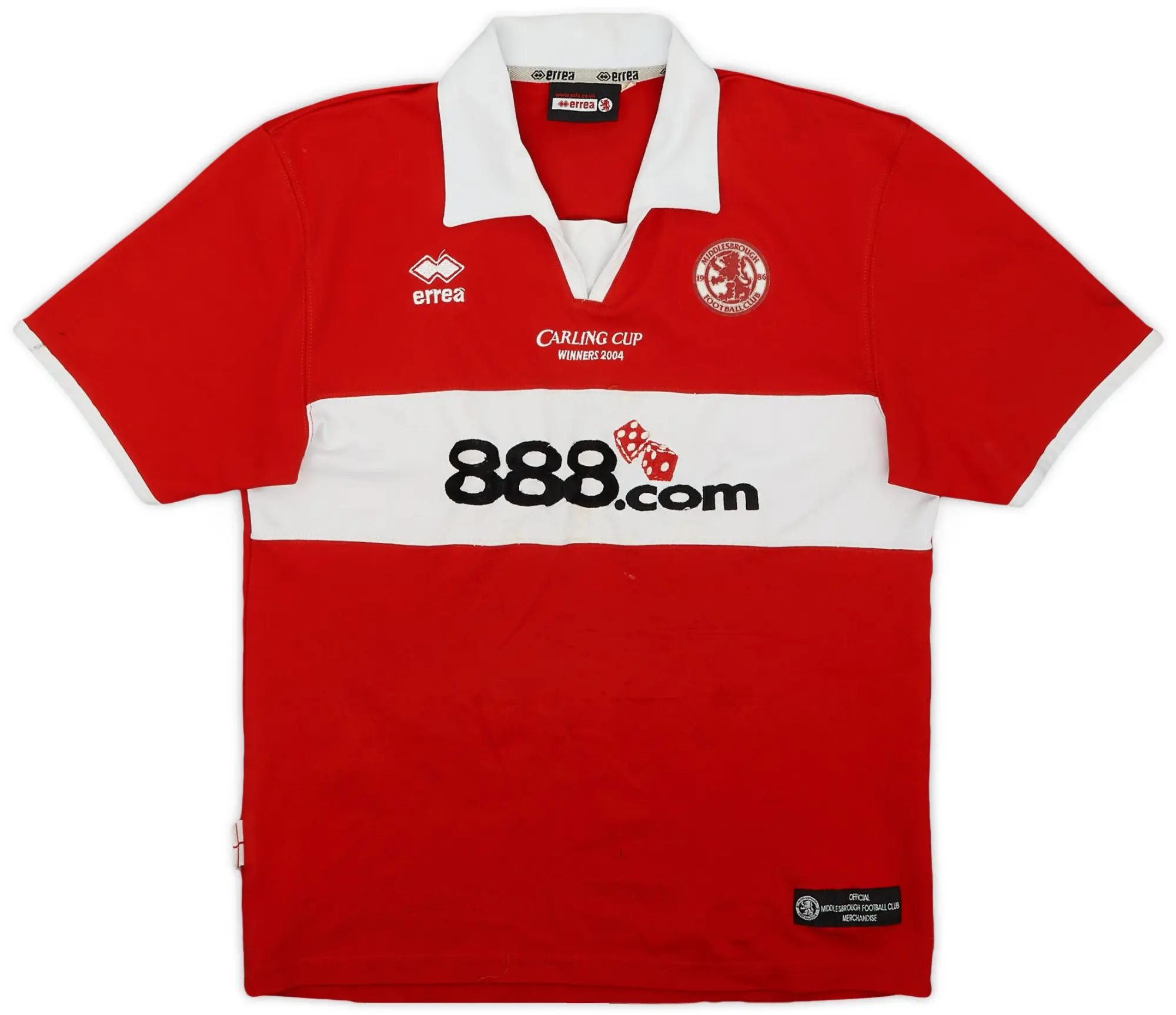 Errea 2004 Middlesbrough Carling Cup Winners Home Shirt - 6/10 - (M.Boys)