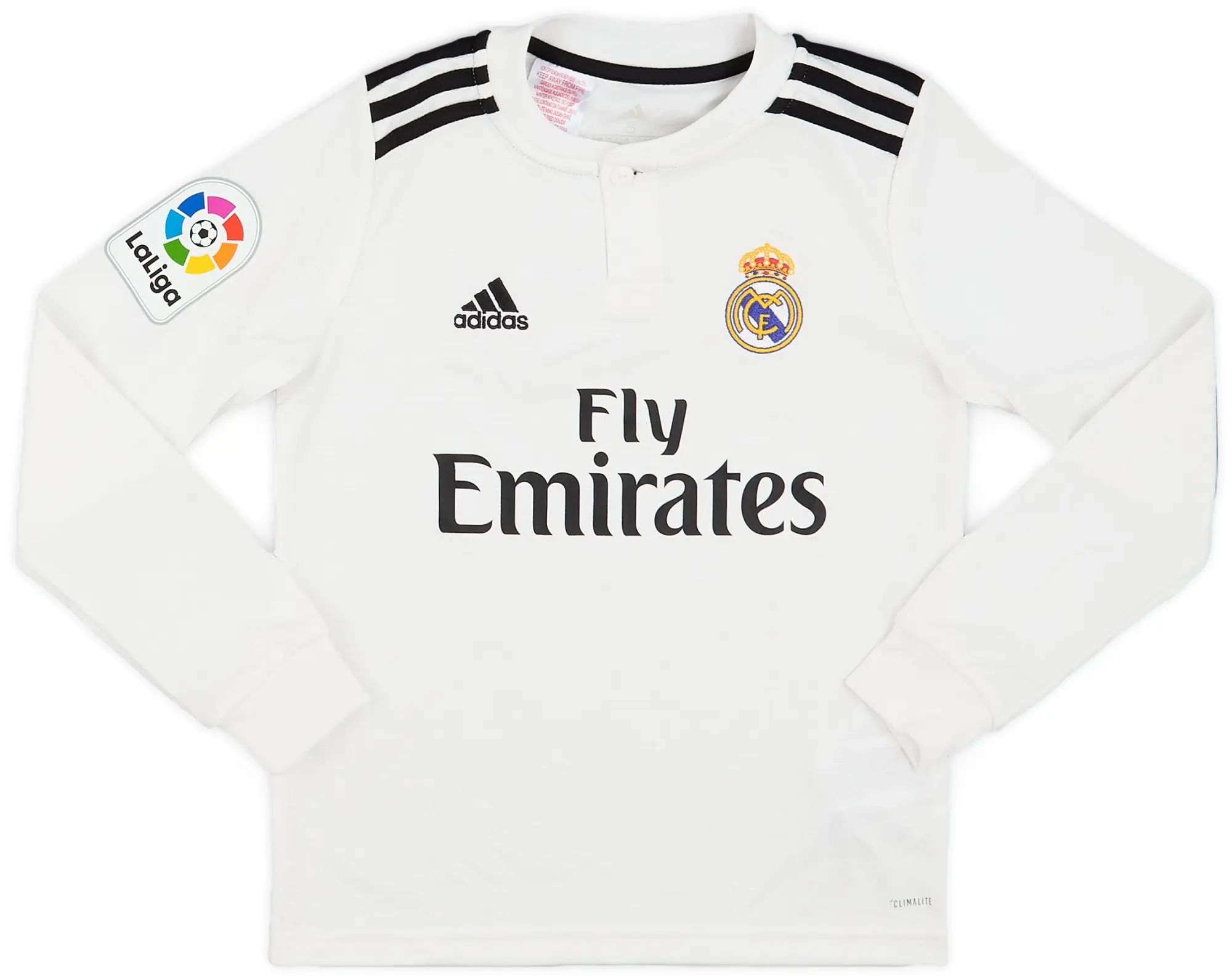 adidas 2018-19 Real Madrid Home L/S Shirt - 8/10 - (S.Boys)