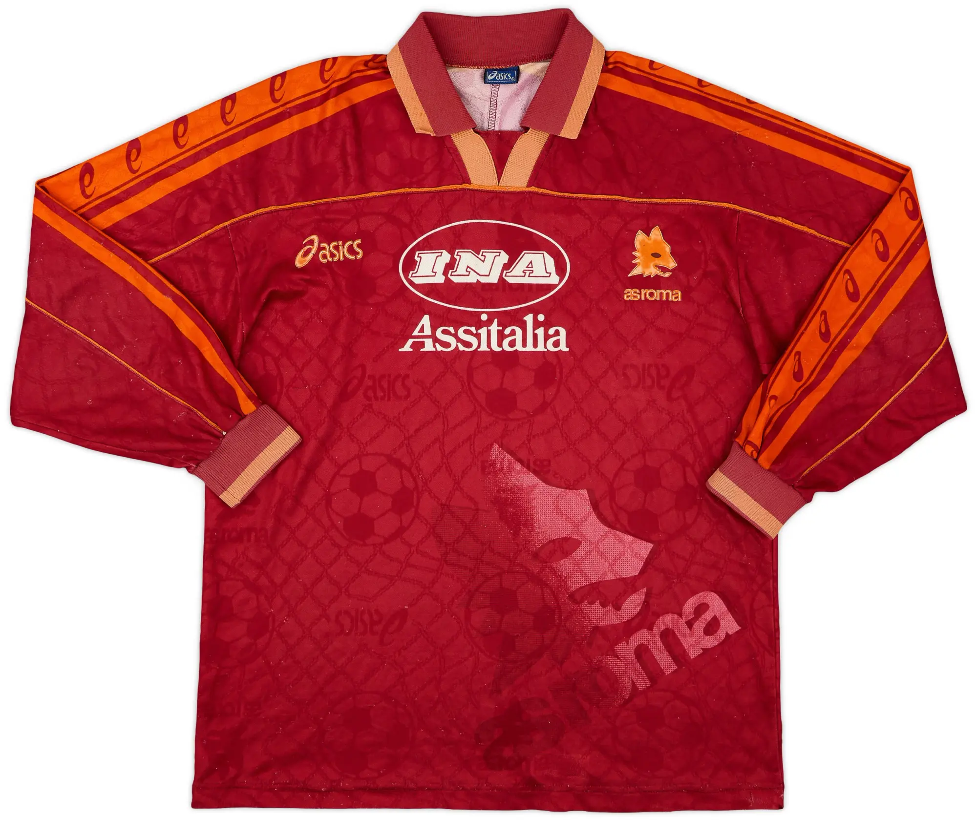 Asics 1995-96 Roma Home L/S Shirt - 6/10 - (L)