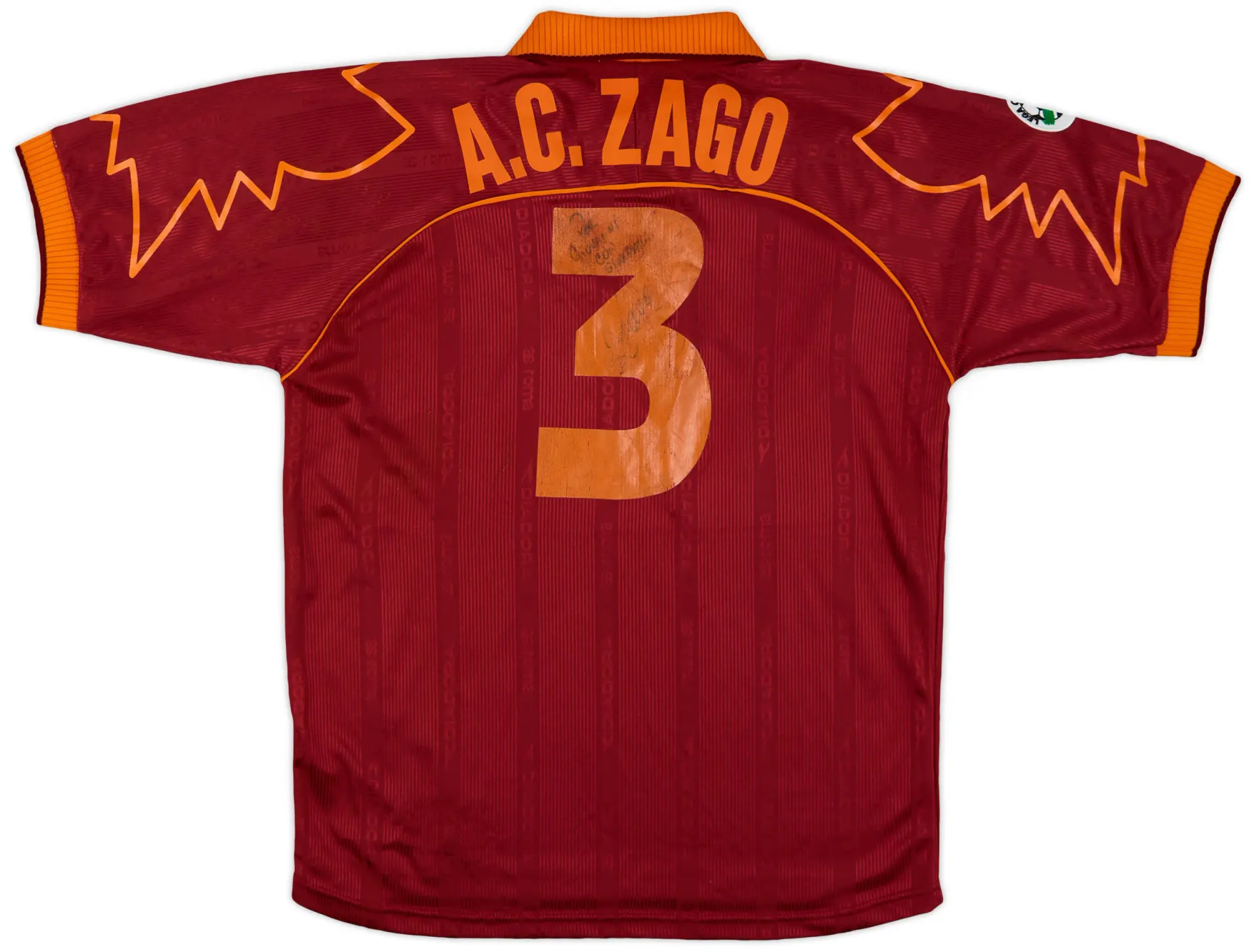 Diadora 1999-00 Roma Match Issue Signed Home Shirt A.C. Zago #3