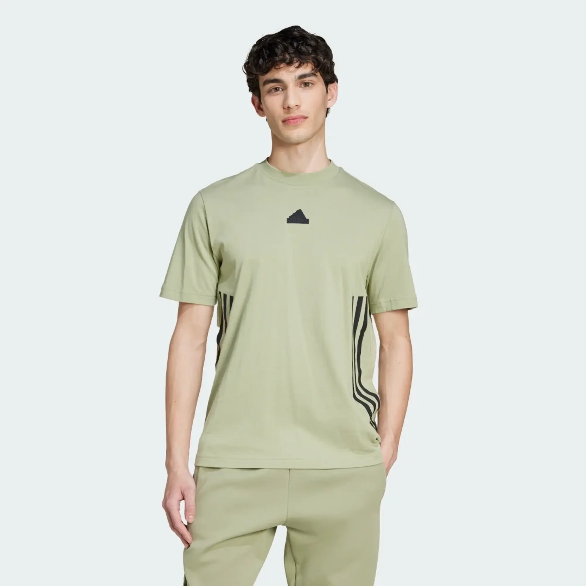 adidas Future Icons 3 Stripes Cotton Sports T-Shirt, Tent Green