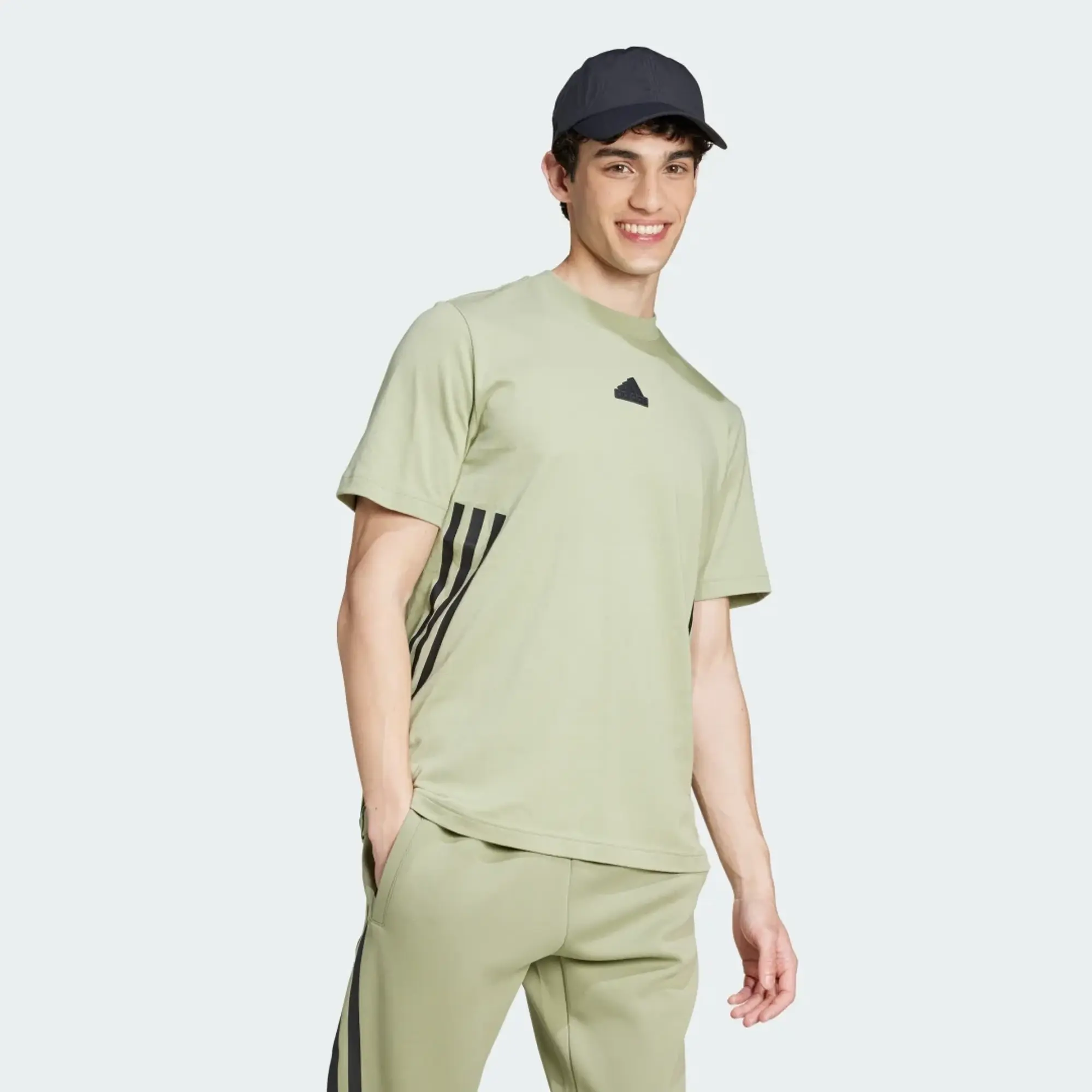 adidas Future Icons 3 Stripes Cotton Sports T-Shirt, Tent Green