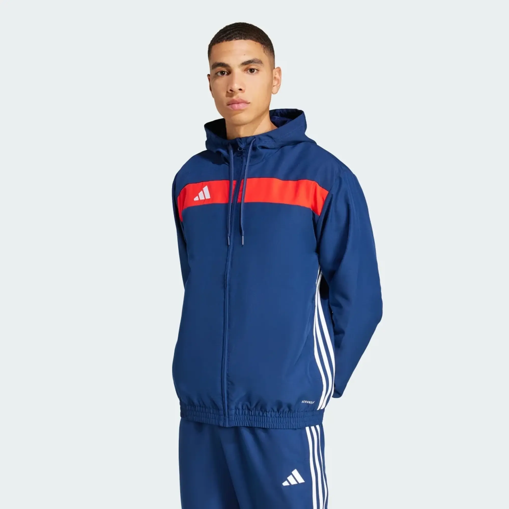 Adidas Performance Tiro 25 Essentials Woven Hoodie In Team Navy / Red-Blue