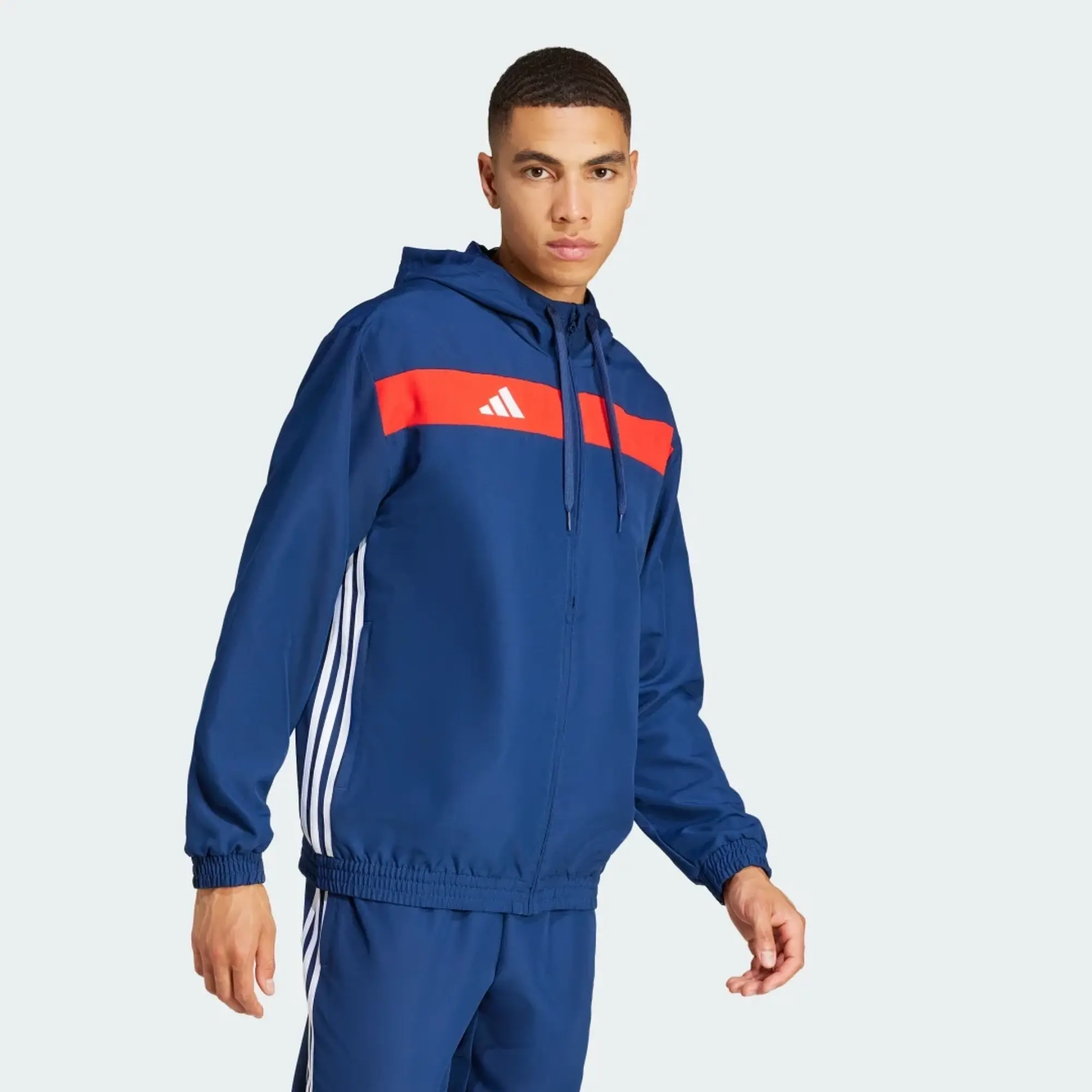 Adidas Performance Tiro 25 Essentials Woven Hoodie In Team Navy / Red-Blue