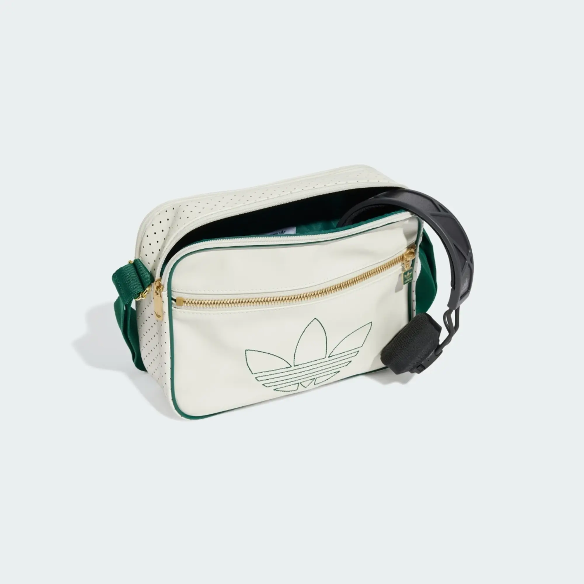 Adidas Originals Airliner Bag In Off White / Collegiate Green
