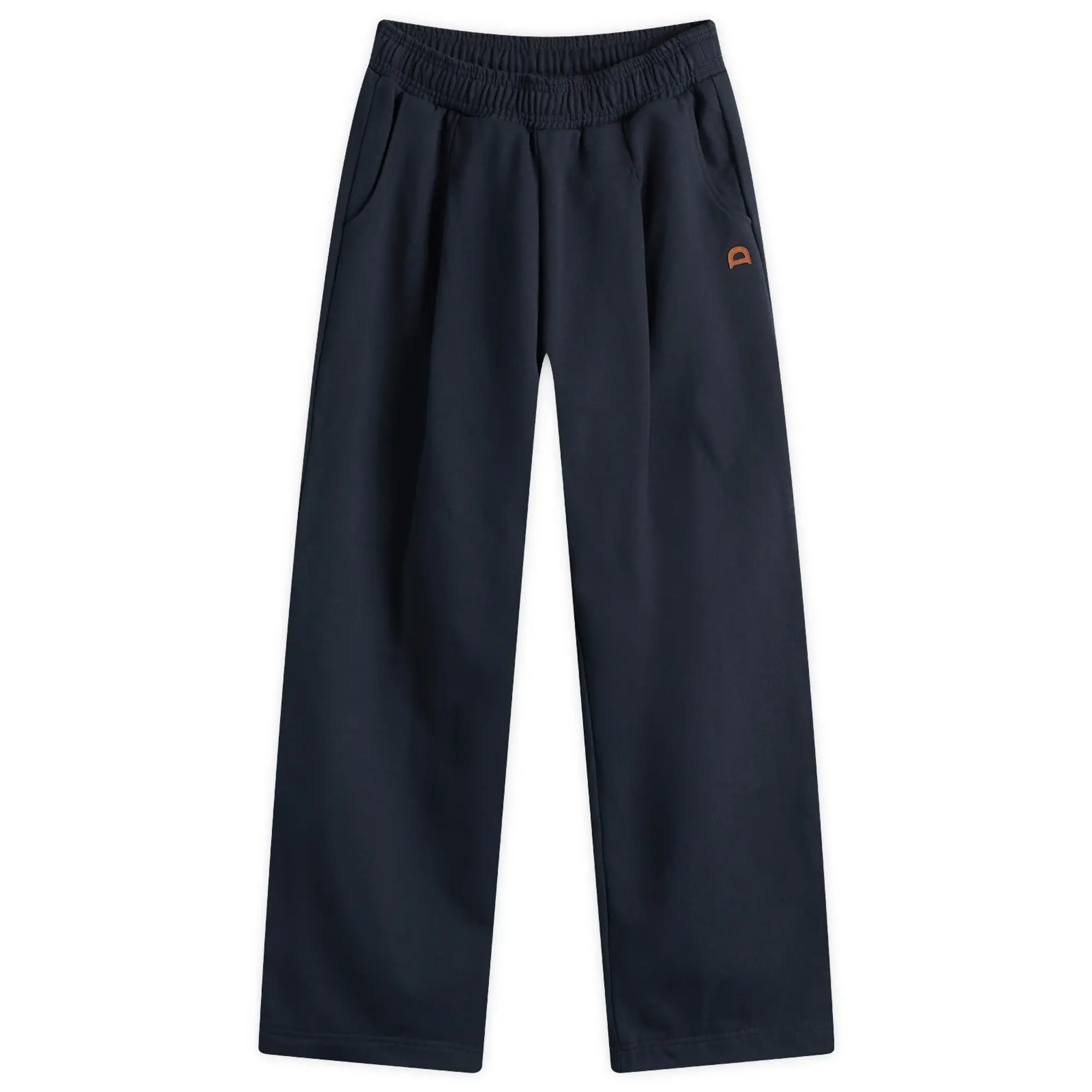 DUNST Women's Unisex Leather Logo Wide Sweat Pants French Navy