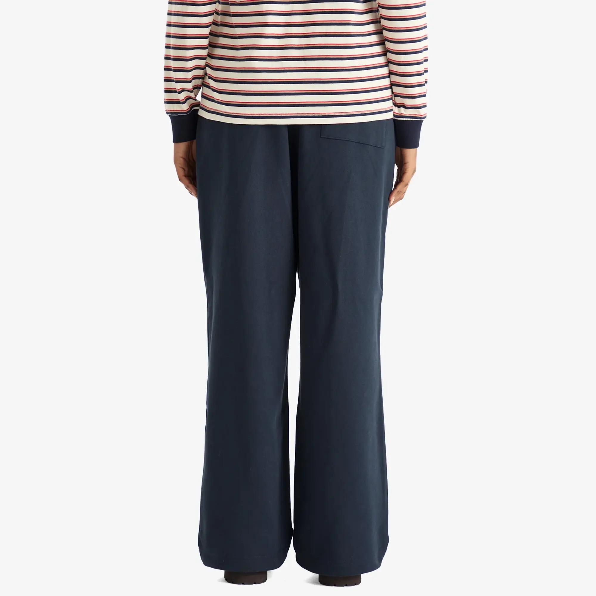 DUNST Women's Unisex Leather Logo Wide Sweat Pants French Navy