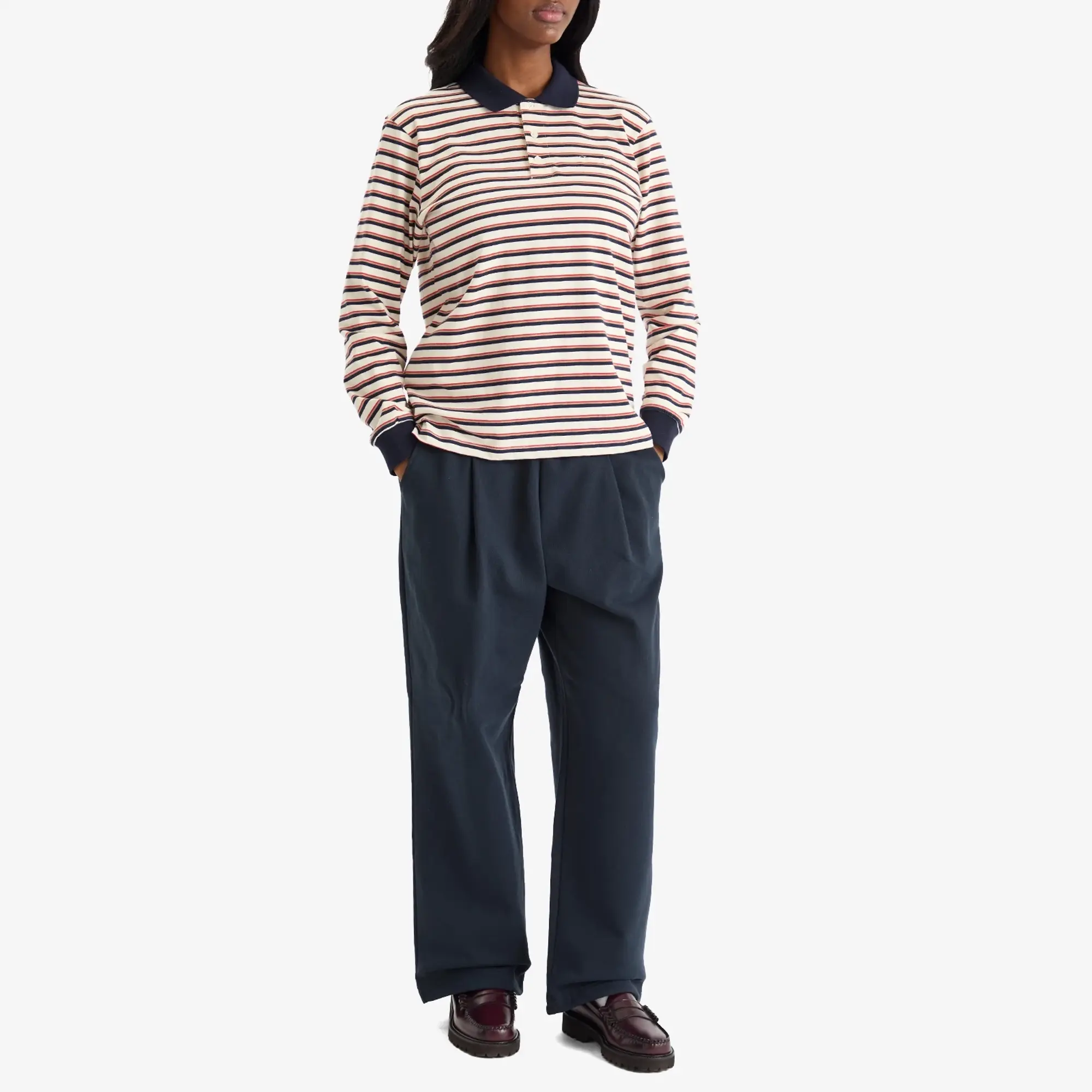 DUNST Women's Unisex Leather Logo Wide Sweat Pants French Navy