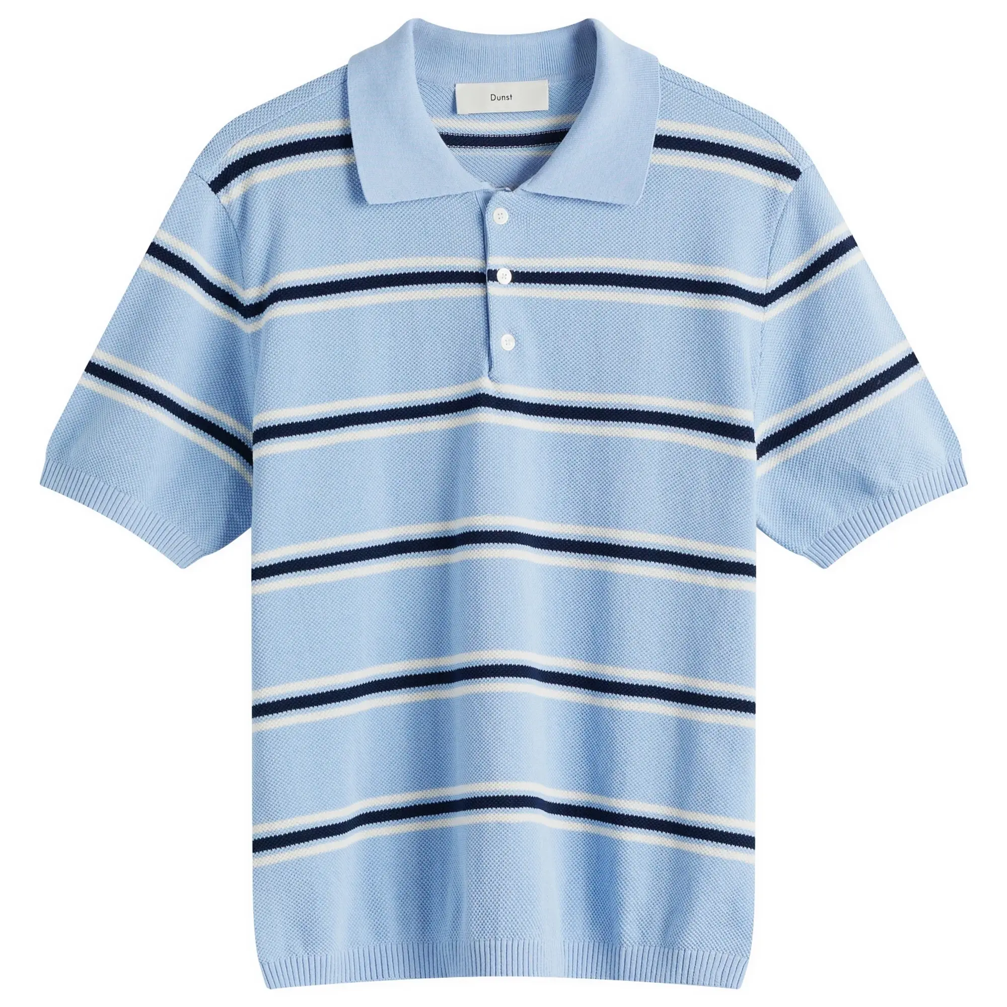 DUNST Women's Unisex Striped Polo Knit Skyblue/Cream