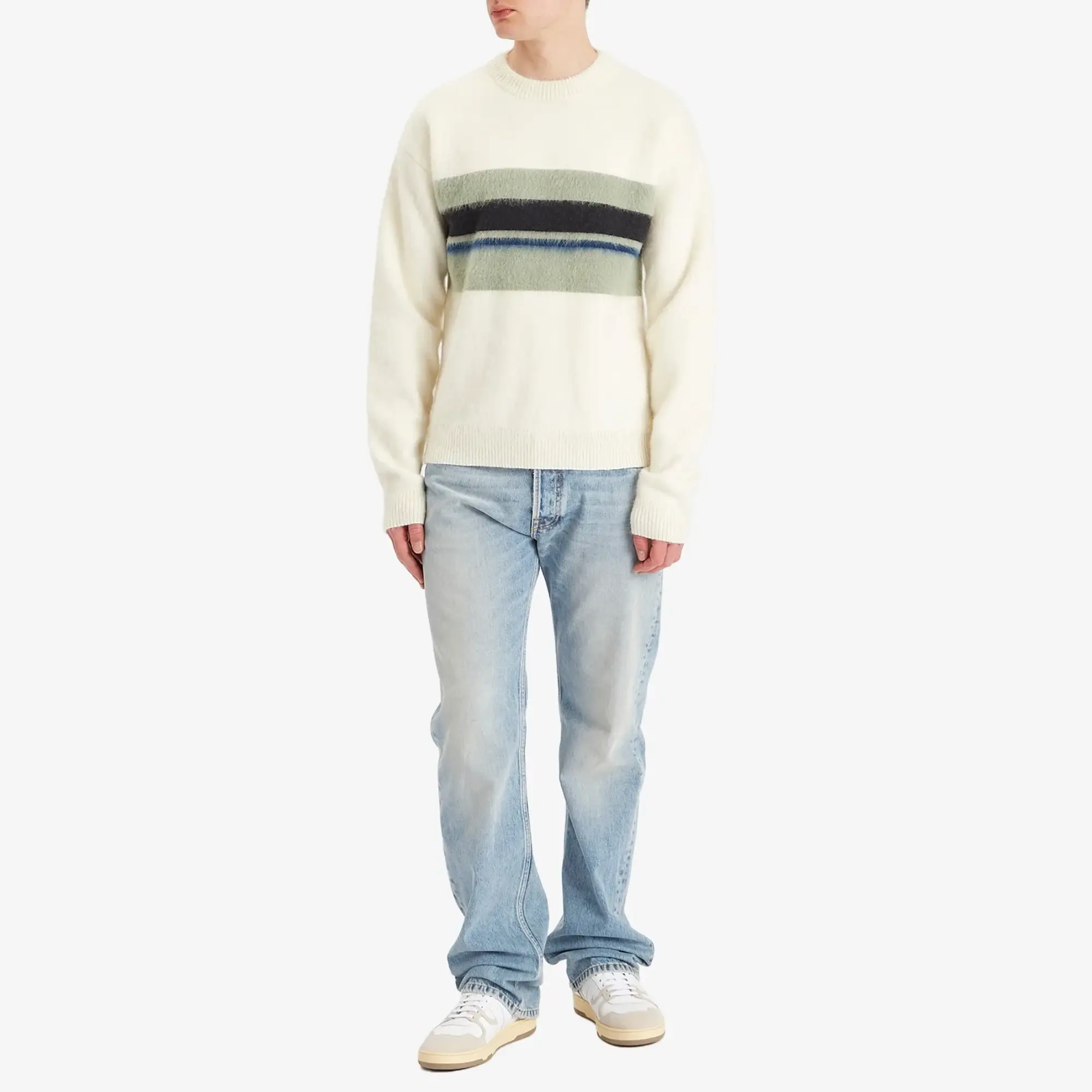 Lanvin Men's Striped Jumper Ecru/Vert De Gris